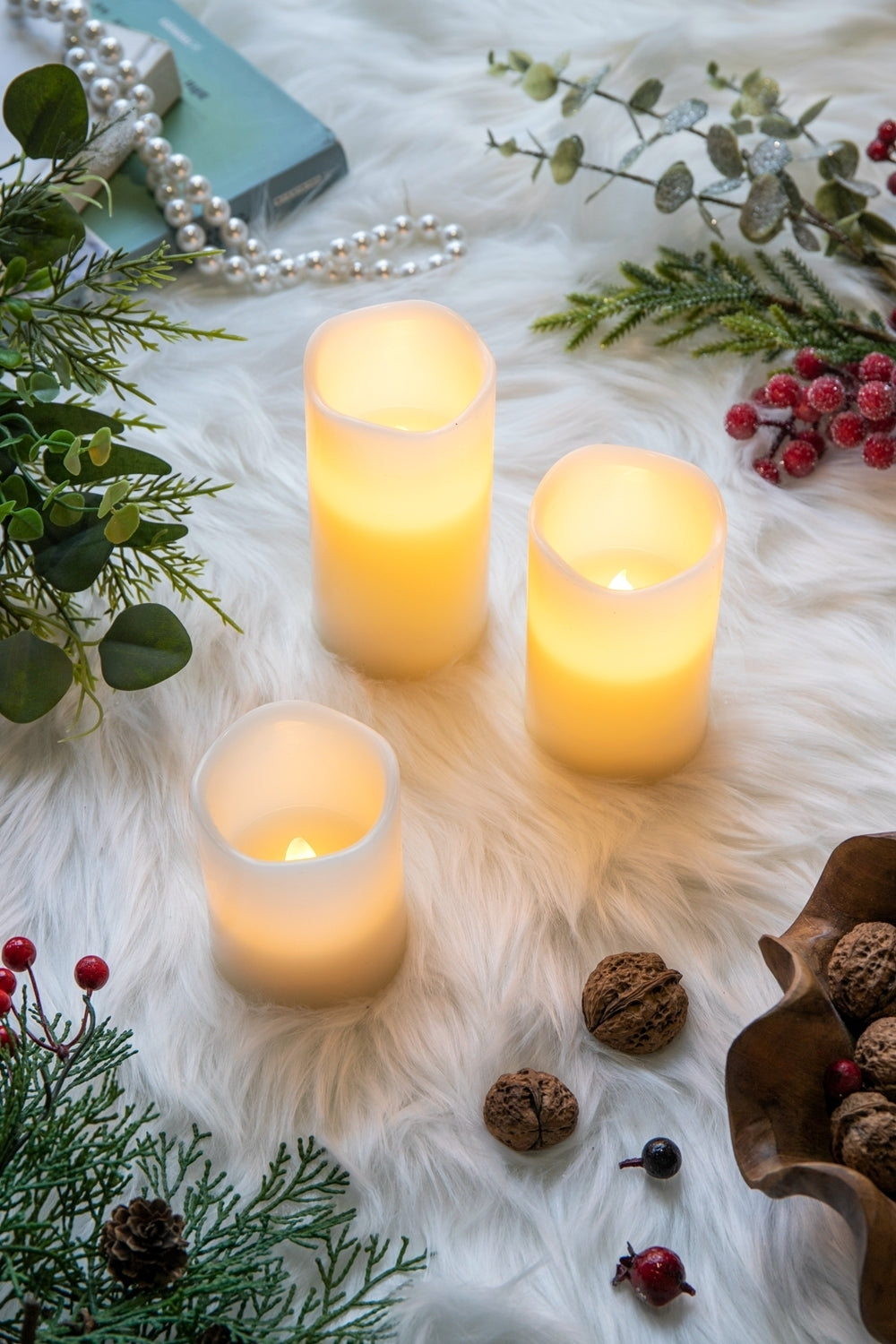 HAOYYE Set of 3 Ivory LED Candles with Remote Timer, L:D3X6" M:D3X5" S:D3X4" Sturdy Space-Saving Heavy Duty Modern Design Adults Dorm Room Easy Assembly Bedroom Furniture