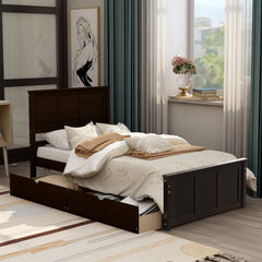 HAOYYE Platform Storage Bed, Twin Size Frame with Two Drawers on Wheels, Espresso, Sturdy Space-Saving Design, Heavy Duty Construction, Easy Assembly, Durable and Stylish Home Furniture