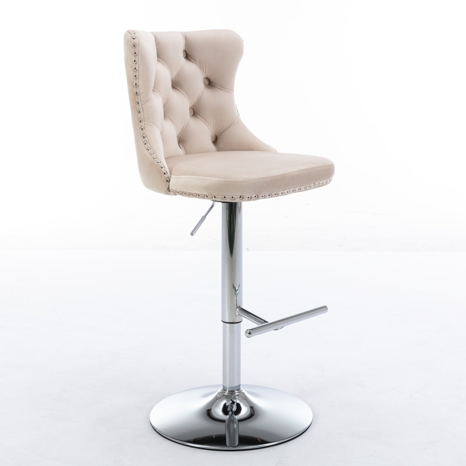 HAOYYE Swivel Velvet Barstools, Adjustable Seat Height 25-33 Inch, Modern Upholstered Chrome Base Bar Stools with Tufted Backs, Comfortable Set of 2 for Home, Pub, Kitchen Island, Beige, Sturdy Design