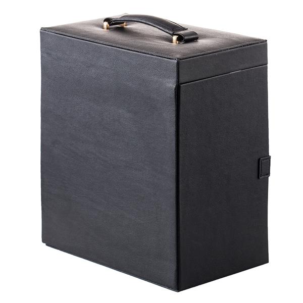 HAOYYE Black Synthetic Leather Jewelry Box – Large Mirrored Watch Organizer With Necklace, Ring, And Earring Storage – Lockable Case With Soft Velvet Lining, Elegant Home Décor, Luxury Design, Perfect Gift For Women