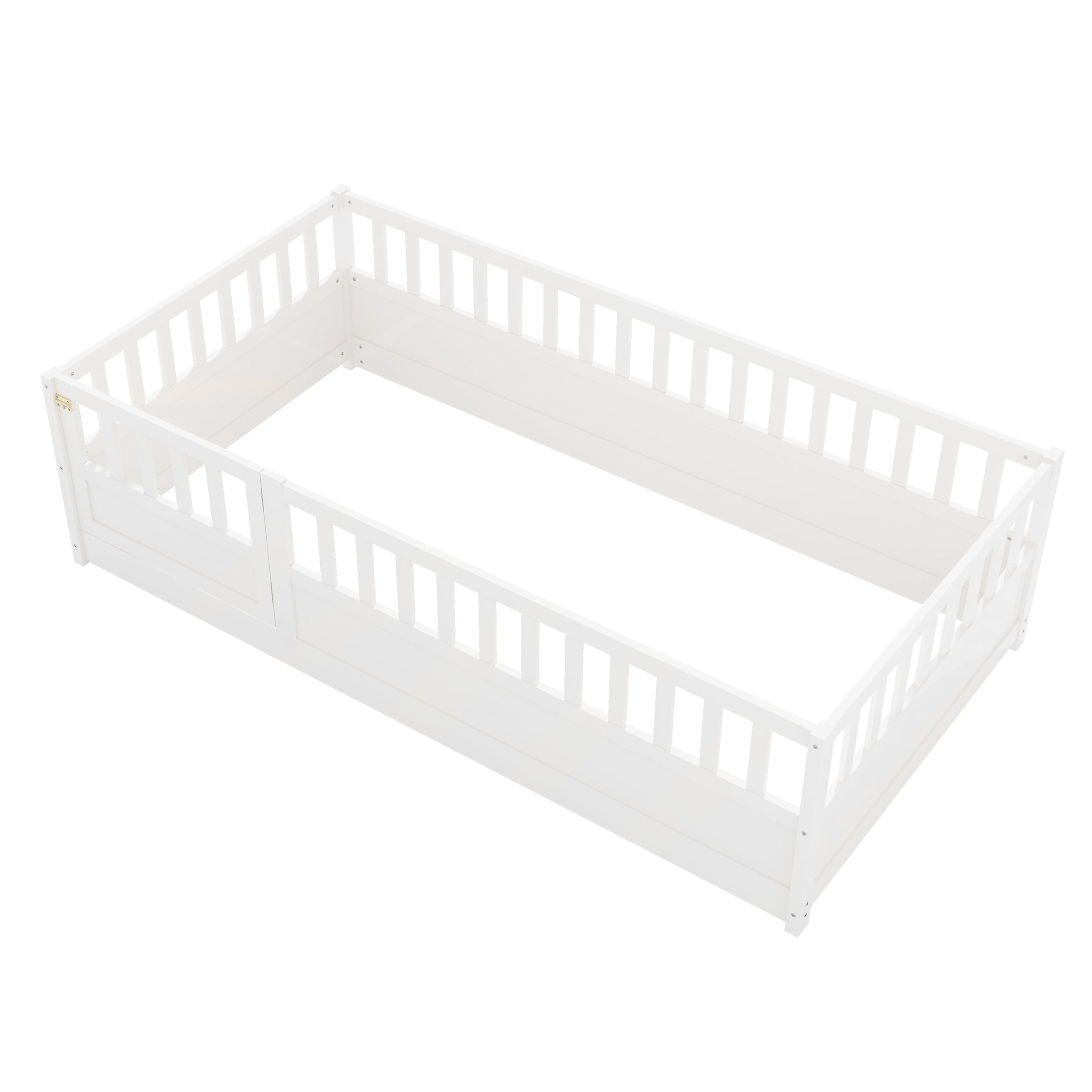 HAOYYE Twin Size Floor bed, integral construction with super high security barrier, door, 's floor bed frame, Montessori wooden 's floor bed, white Sturdy Space-Saving Heavy Duty Adults