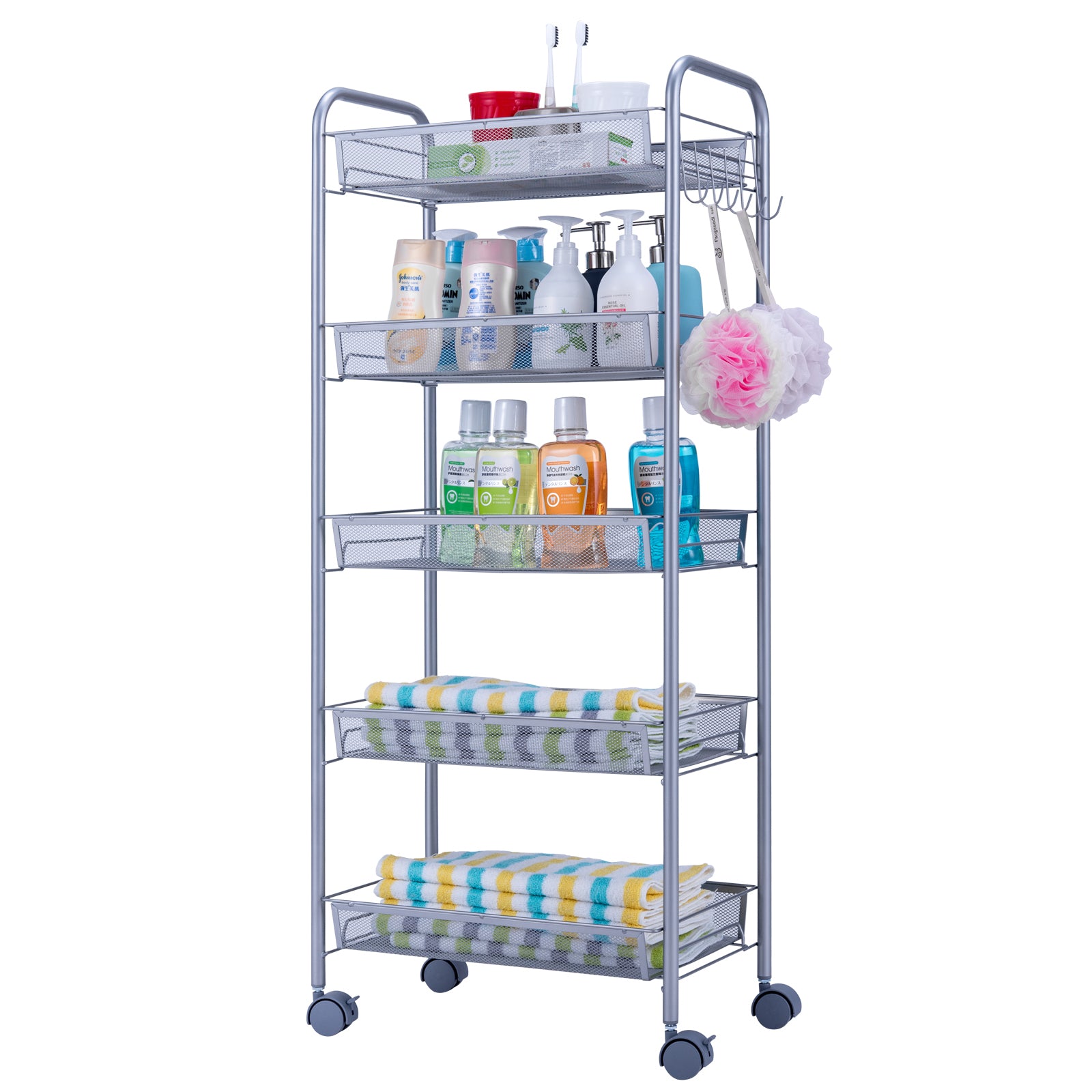 HAOYYE Honeycomb Mesh Style Five-Layer Removable Storage Cart, Silver, Premium Quality with Luxury Design, Versatile Storage Solution for Home, Office, or Bathroom, Comfortable and Decorative with Soft Cozy Warm Fleece