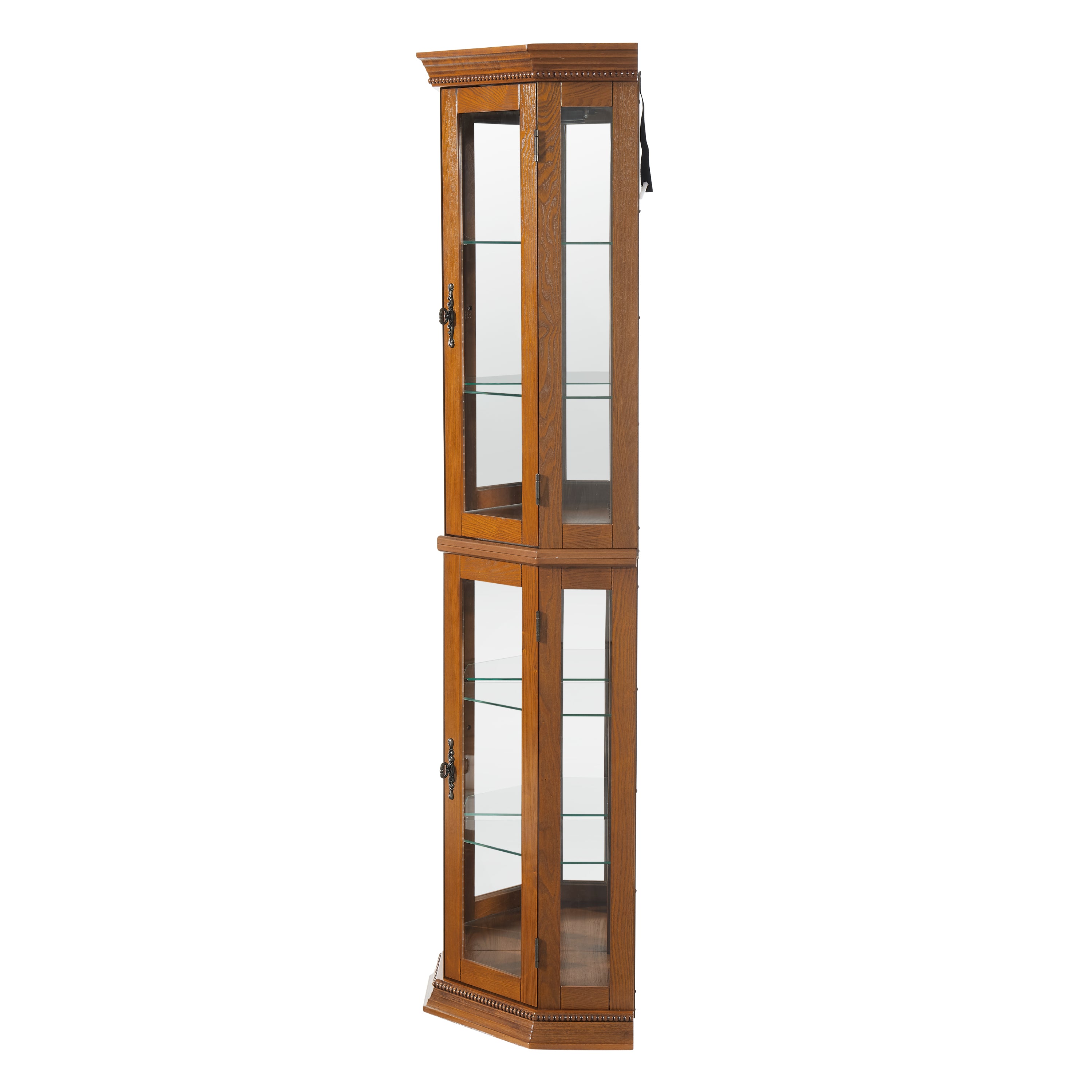 HAOYYE Corner Curio Cabinet with Lights, Adjustable Tempered Glass Shelves, Mirrored Back, Display Cabinet,Oak (E26 light bulb not included) Sturdy Space-Saving Heavy Duty Modern Design Adults Dorm Room