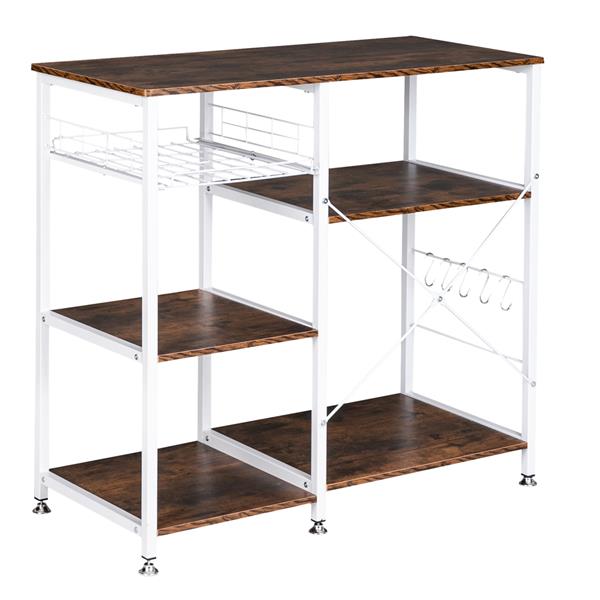 HAOYYE 3-Tier Industrial Baker's Rack with Storage Microwave Oven Stand Utility Kitchen Cart Freestanding Metal Workstation Shelf Organizer with Hooks and Open Shelves for Pantry Dining Room Coffee Station Modern Rustic Design