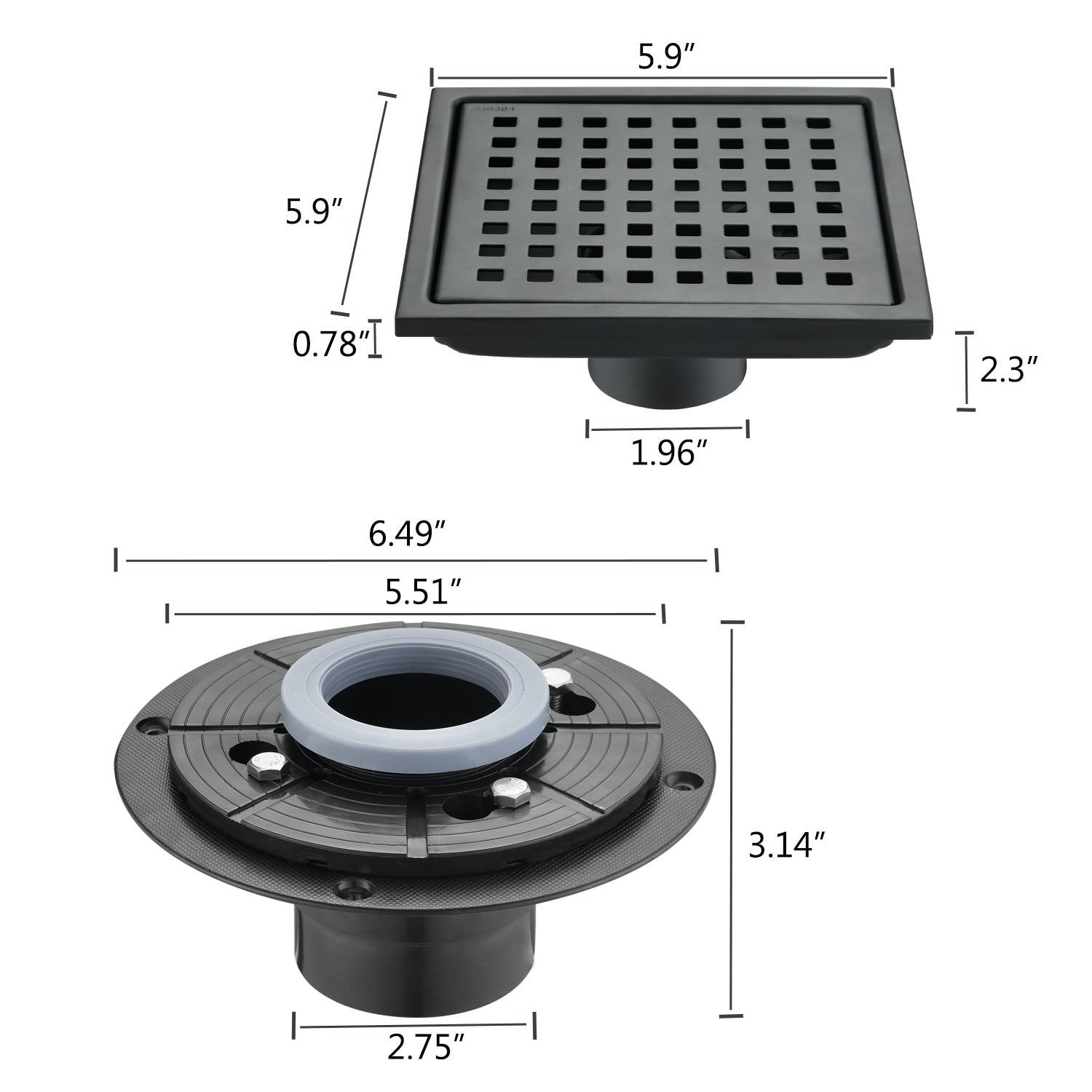HAOYYE 6 Inch Square Shower Floor Drain Sturdy Space-Saving Heavy Duty Modern Design Adults Dorm Room Easy Assembly Bedroom Furniture