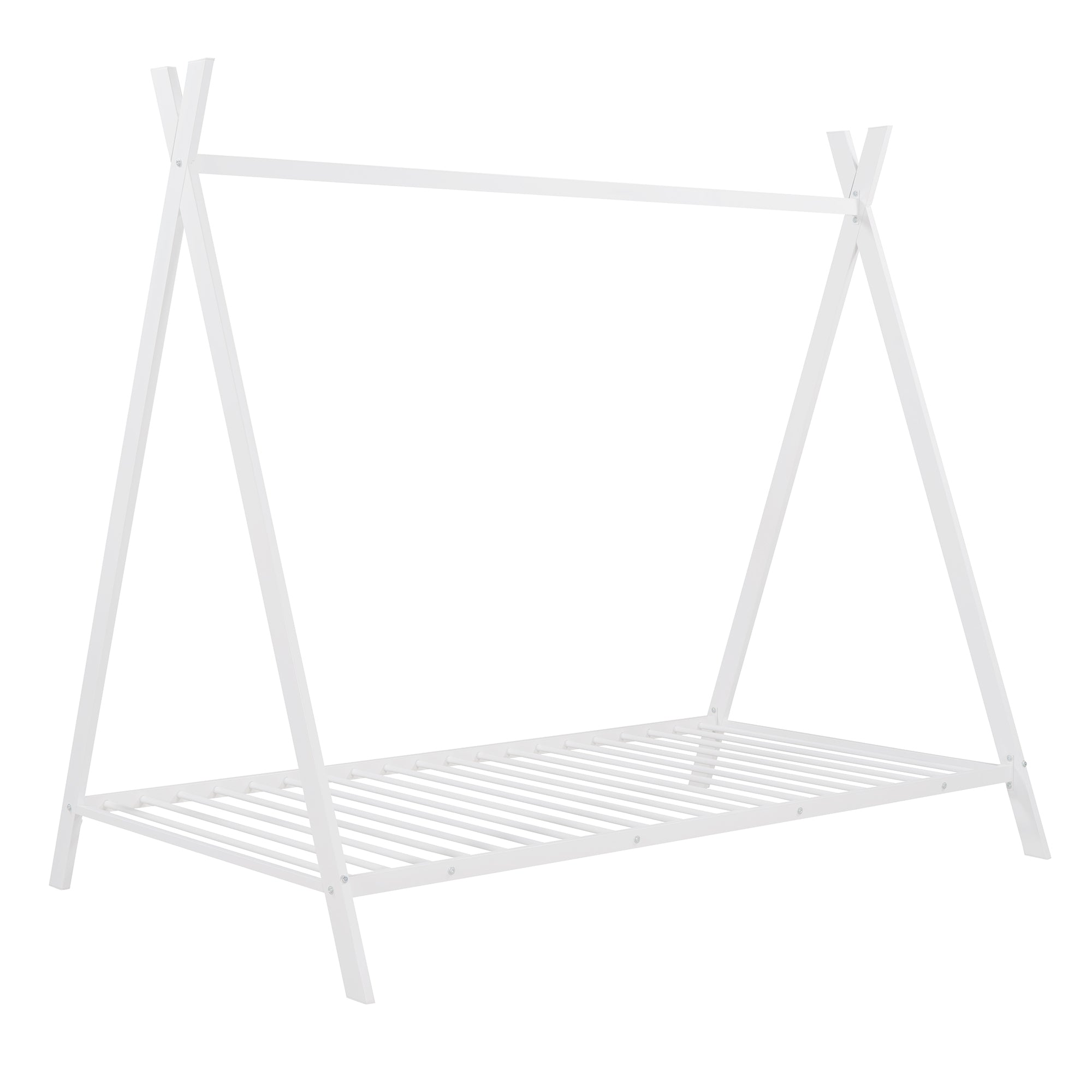 HAOYYE House Bed Tent Bed Frame Twin Size Metal Floor Play House Bed with Slat for Girls Boys , No Box Spring Needed White Sturdy Space-Saving Heavy Duty Modern Design Easy Assembly Durable Stylish