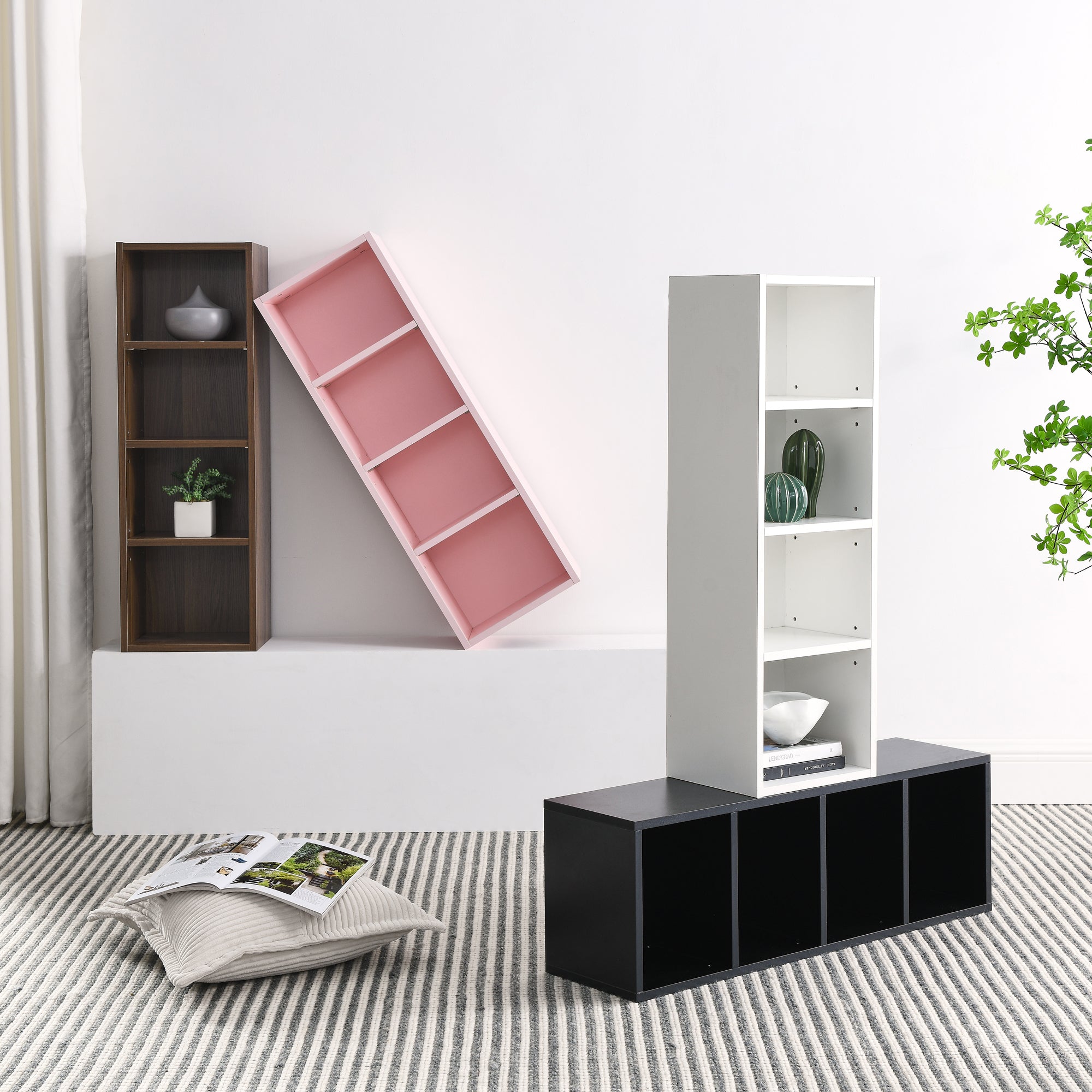 Haoyye 8 Tier Media Tower Rack With Adjustable Shelves For CD DVD Storage, Slim Cabinet Display, Tall Narrow Bookcase Design For Home Office Organizer