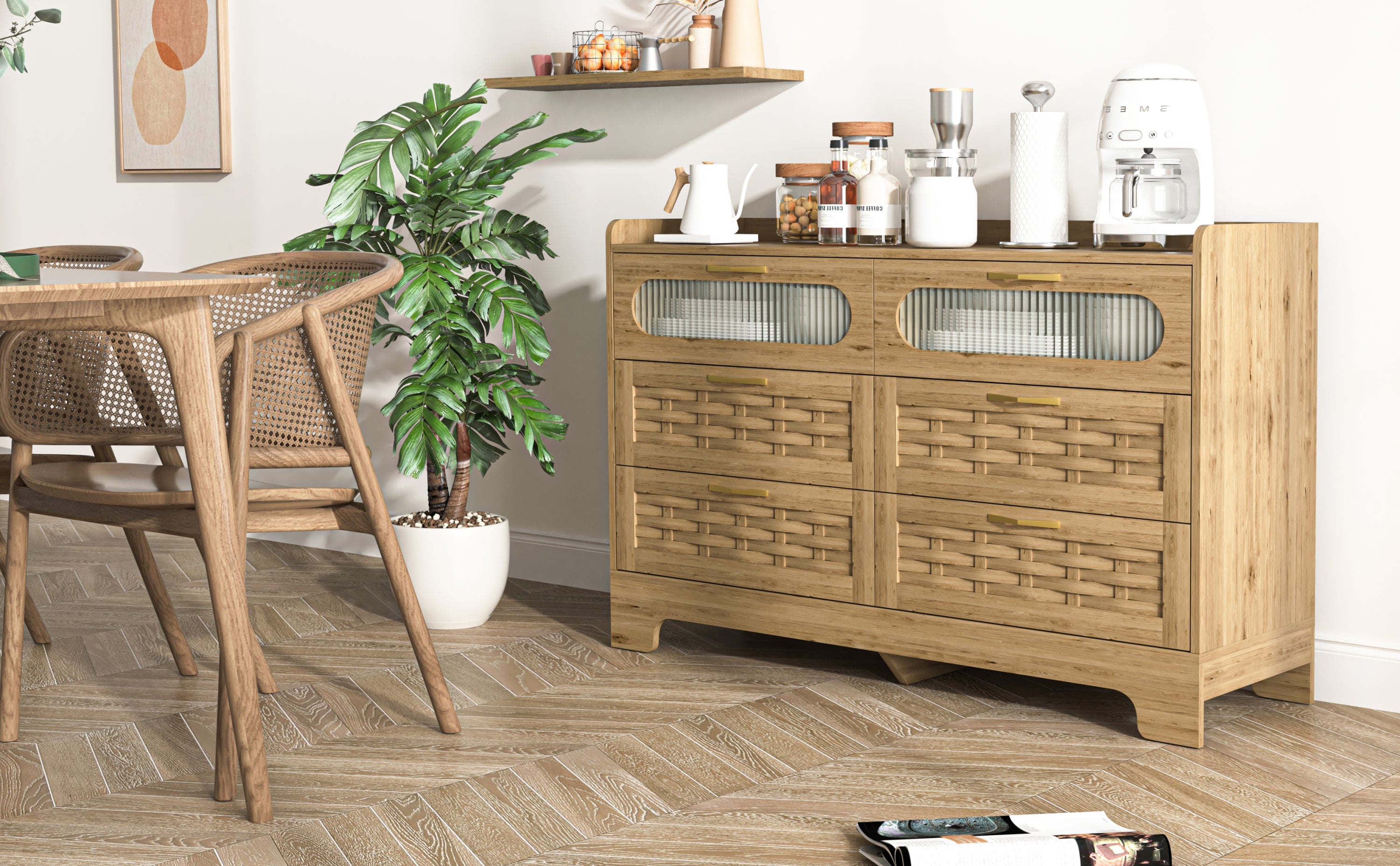 Haoyye Wooden 6 Drawer Cabinet with Extra Wide Drawers, Large Storage Organizer and Modern Chest of Cabinets for Living Room, Hallway or Bedroom, Featuring Sturdy Construction and Timeless Design for Everyday Use