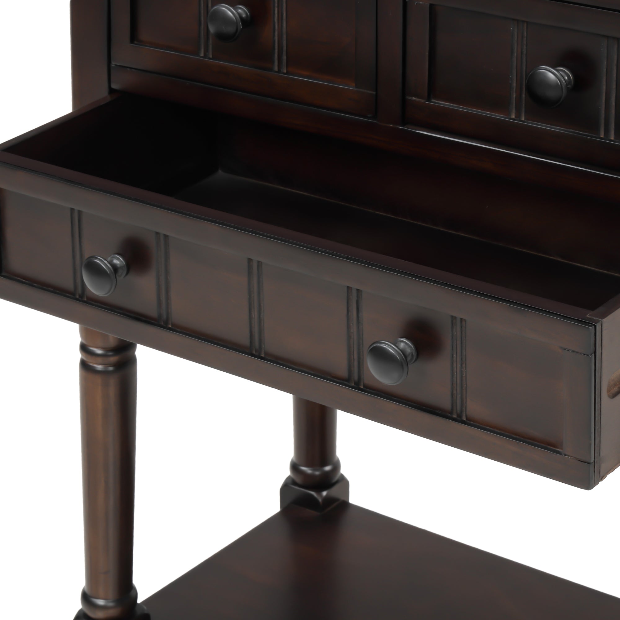 HAOYYE Narrow Console Table, Slim Sofa Table with Three Storage Drawers and Bottom Shelf for Living Room, Espresso, Sturdy Space-Saving Design, Heavy Duty Construction, Easy Assembly, Durable and Stylish Home Furniture, Versatile for Hallway or Entryway