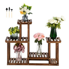 HAOYYE 4-Story 7-Seat Indoor and Outdoor Multi-Function Carbonized Wood Plant Stand, Luxurious Design, Premium Quality, Decorative and Comfortable, Stylish Home Decor with Unique Soft Cozy Flannel Fleece Touch, Perfect for Showcasing Plants in Any Setting