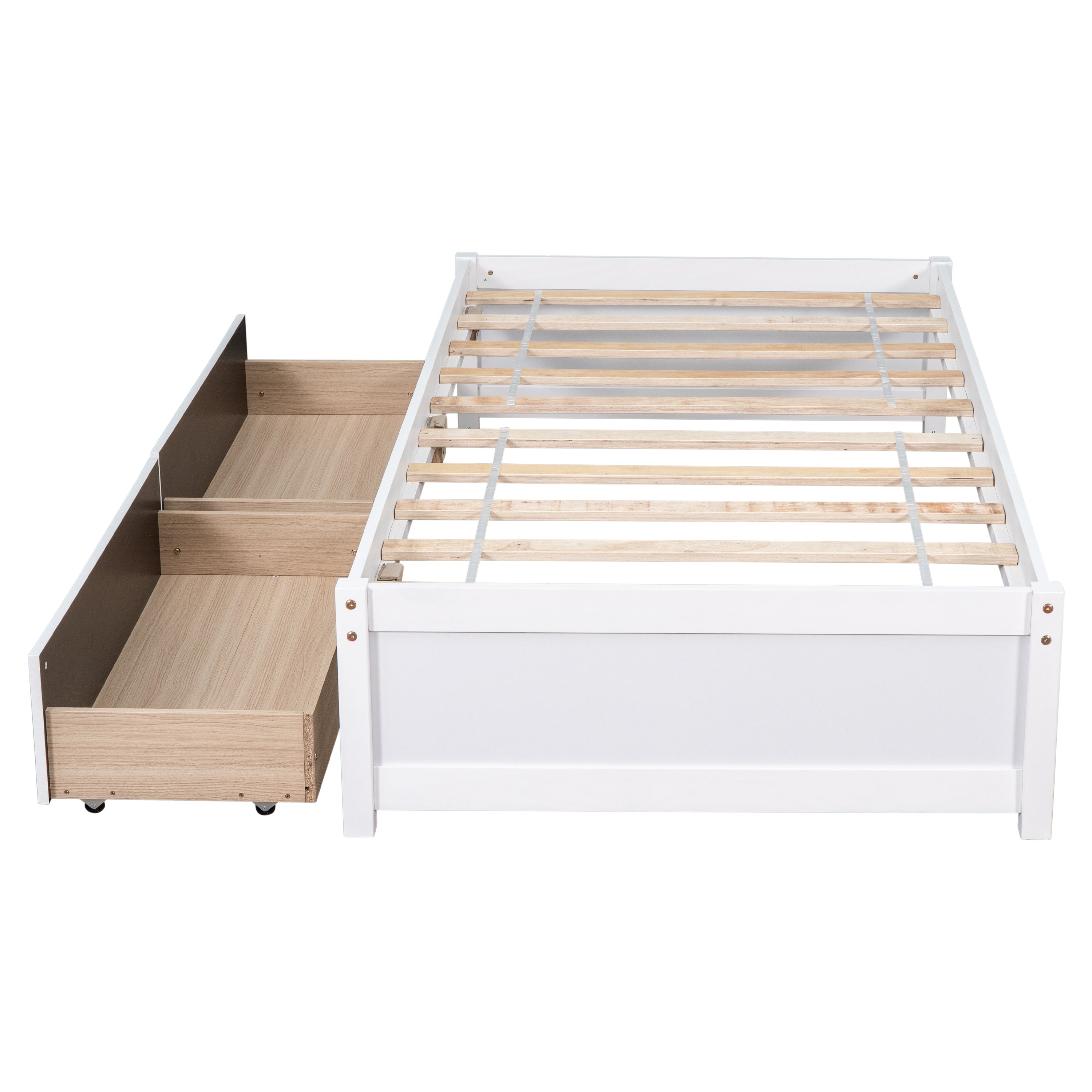 HAOYYE Solid Wood Twin Bed Frame With 2 Storage Drawers, No Box Spring Needed, Space-Saving Heavy Duty Design For Bedroom Or Dorm Room, Sturdy And Easy To Assemble