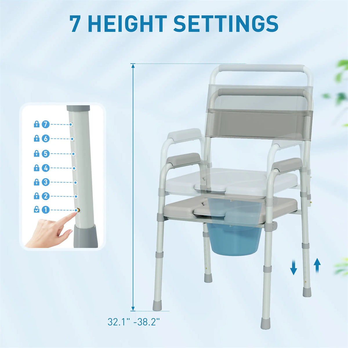 HAOYYE Grey Multi-Functional Portable Toilet Chair With Adjustable Height, Lightweight Foldable Commode Chair for Bathroom, Shower, and Elderly Assistance, Durable Steel Frame and Comfortable Padded Seat for Easy Mobility and Hygiene