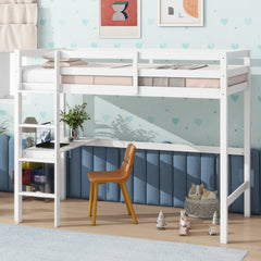 HAOYYE Twin High Loft Bed, Rubber Wood Loft Bed with Safety Guardrail, built-in desk, ladder,White Sturdy Space-Saving Heavy Duty Modern Design Adults Dorm Room Easy Assembly Bedroom Furniture