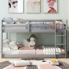HAOYYE Twin over Twin Floor Bunk Bed with Ladder , Gray(Old SKU:WF281727AAE/WF286602AAE) Sturdy Space-Saving Heavy Duty Modern Design Easy Assembly Durable Stylish Home Furniture Versatile