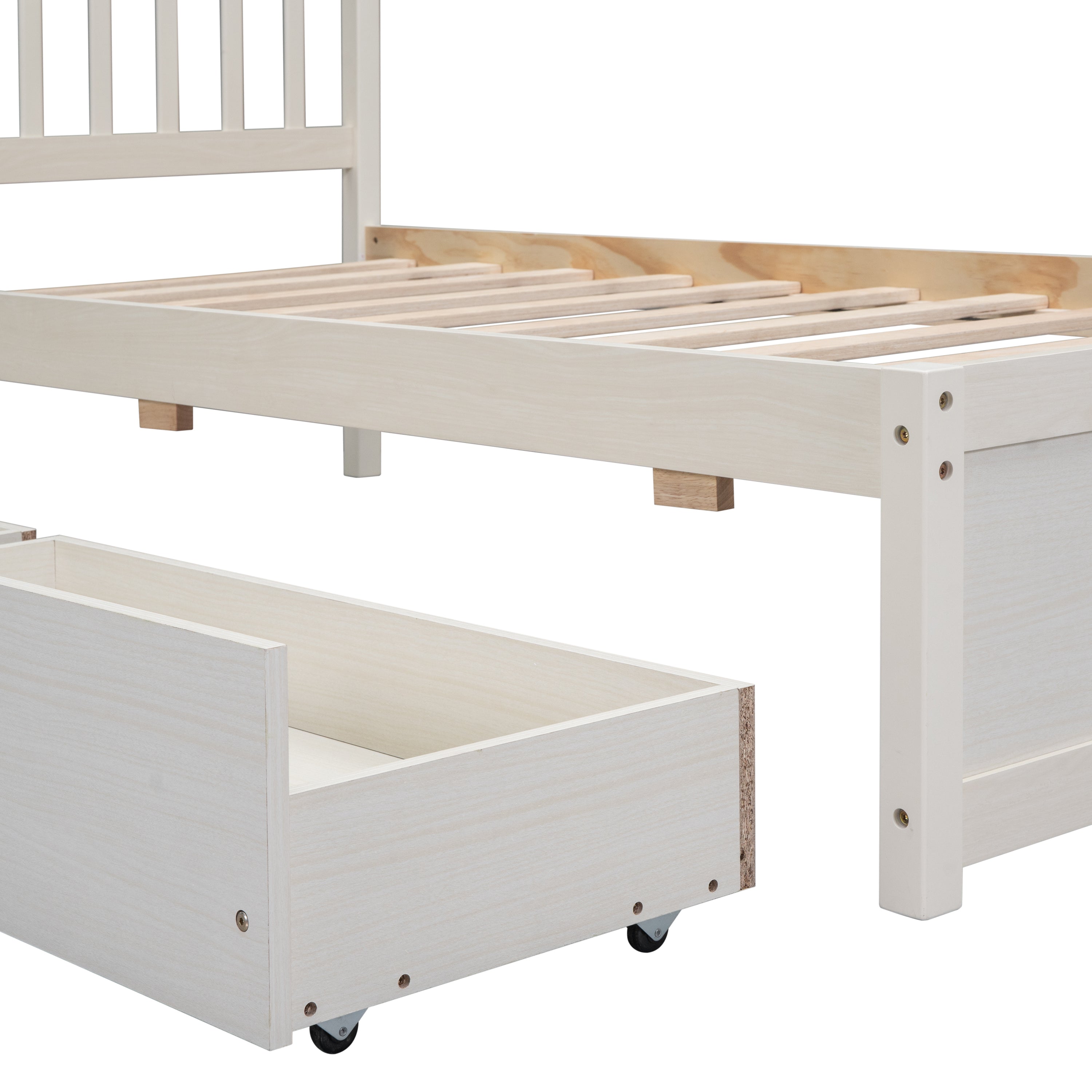 HAOYYE Modern Design Wooden Platform Bed with Two Drawers for White Washed Color Home Furniture Featuring Sturdy Heavy Duty Build, Space Saving Design, Easy Assembly, Durable Quality, Stylish Contemporary Aesthetic and Versatile for Any Living Space