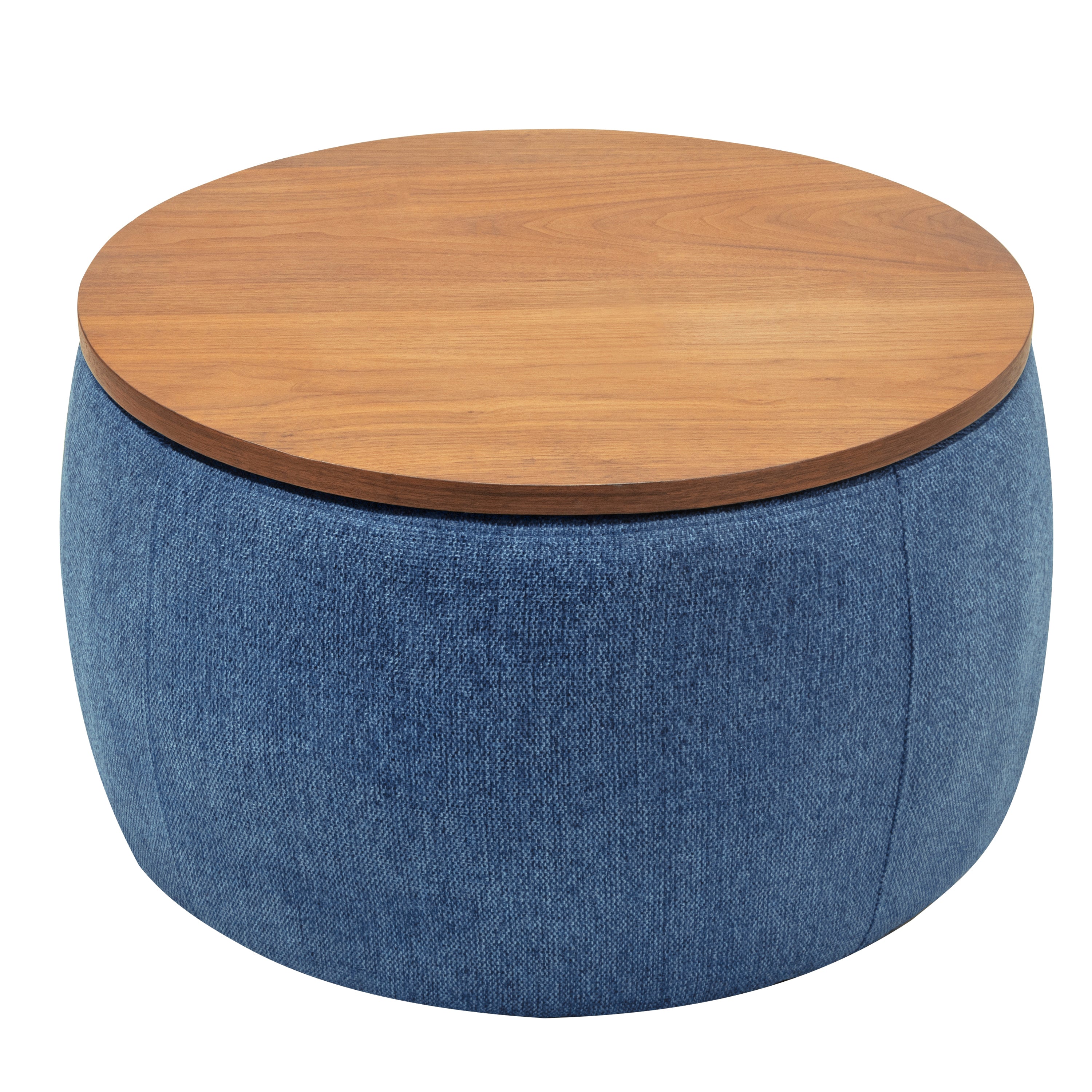HAOYYE Round Storage Ottoman, 2 in 1 Function, Work as End table and Ottoman, Navy Sturdy Space-Saving Heavy Duty Modern Design Easy Assembly Durable Stylish Home Furniture Versatile