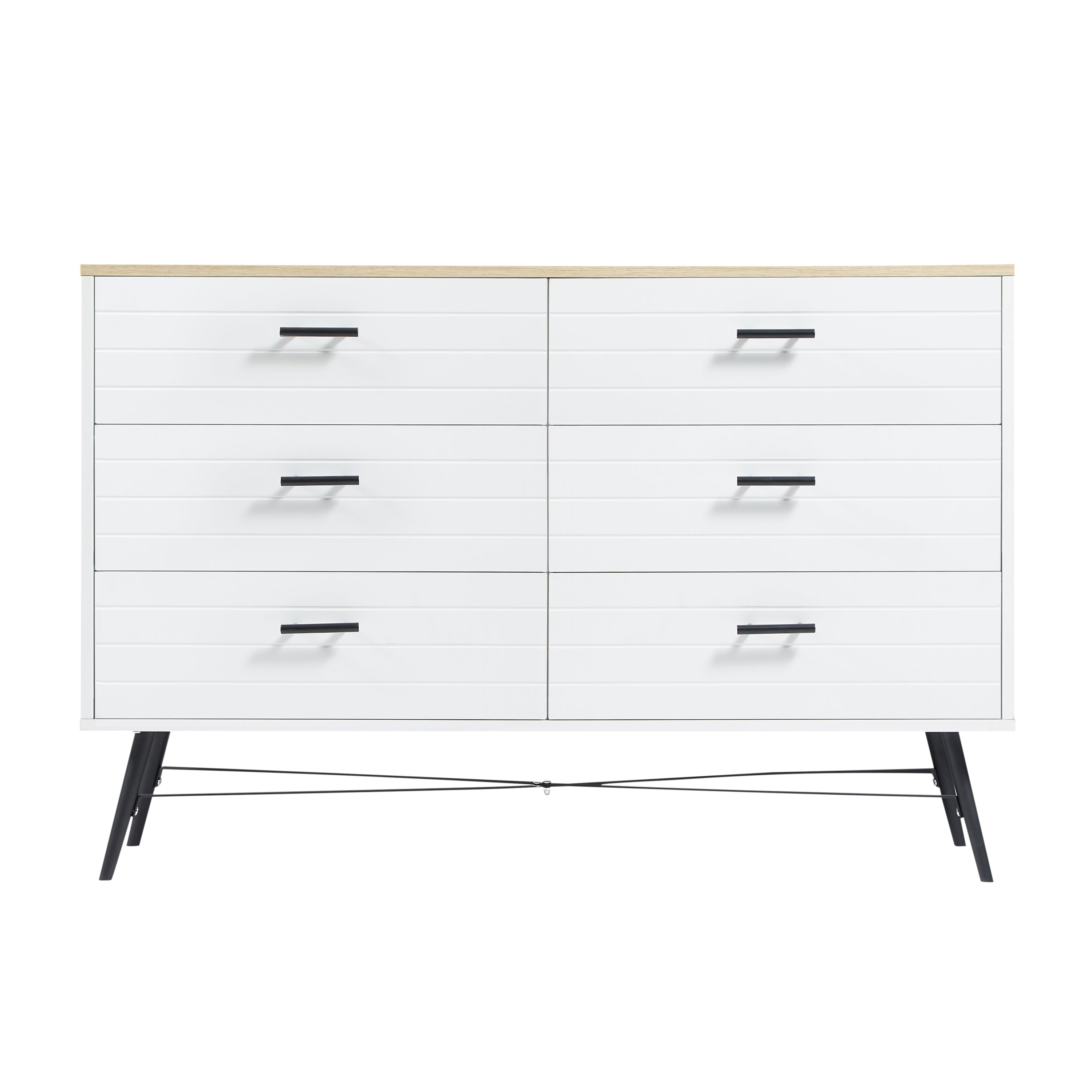 HAOYYE Modern 6-Drawer Dresser for Bedroom, Sturdy White & Oak Wood Chest of Drawers, Deep Storage for Living Room and Closet, Space-Saving Design