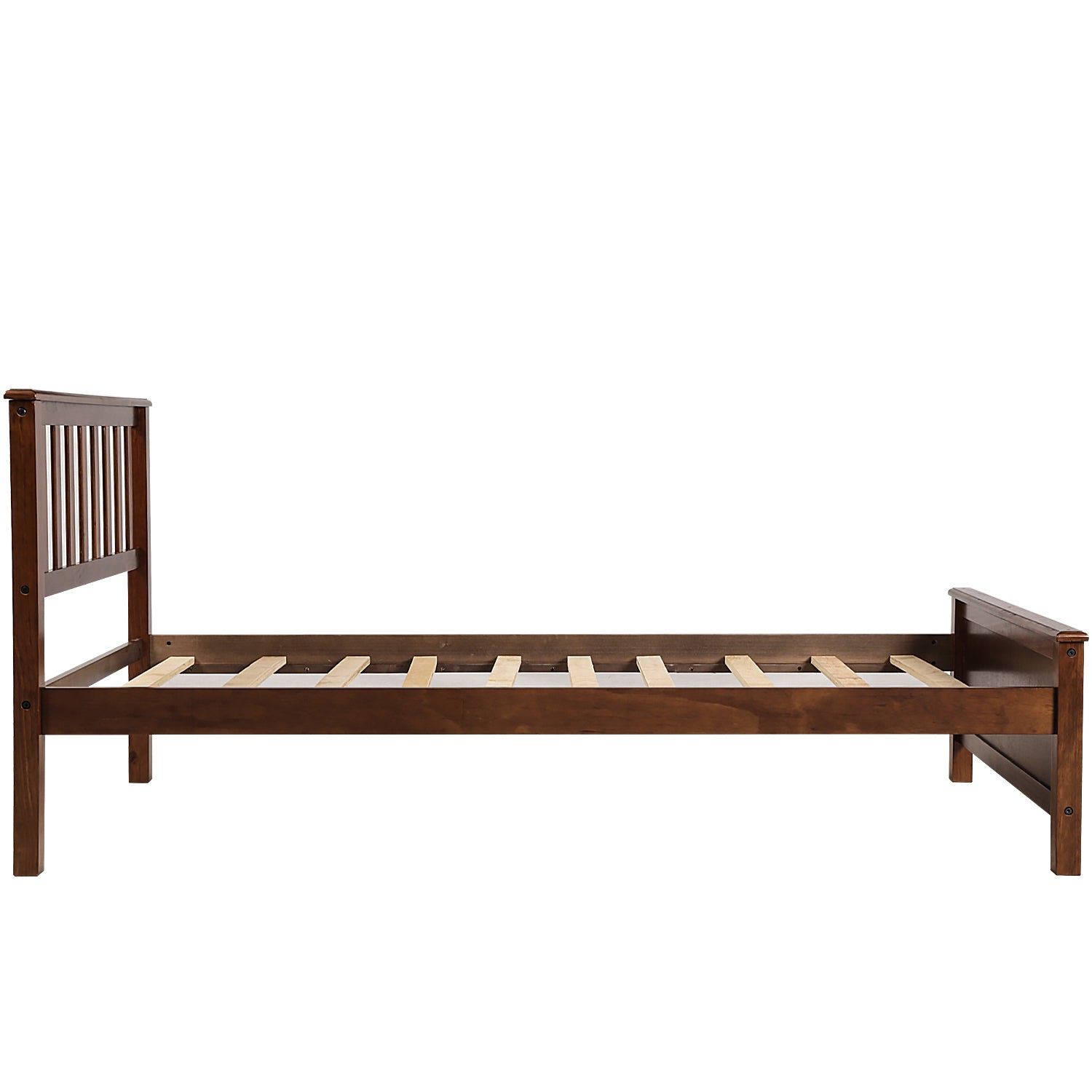 HAOYYE Twin Size Wood Platform Bed with Headboard,Footboard and Wood Slat Support, Walnut Sturdy Space-Saving Heavy Duty Modern Design Easy Assembly Durable Stylish Home Furniture Versatile
