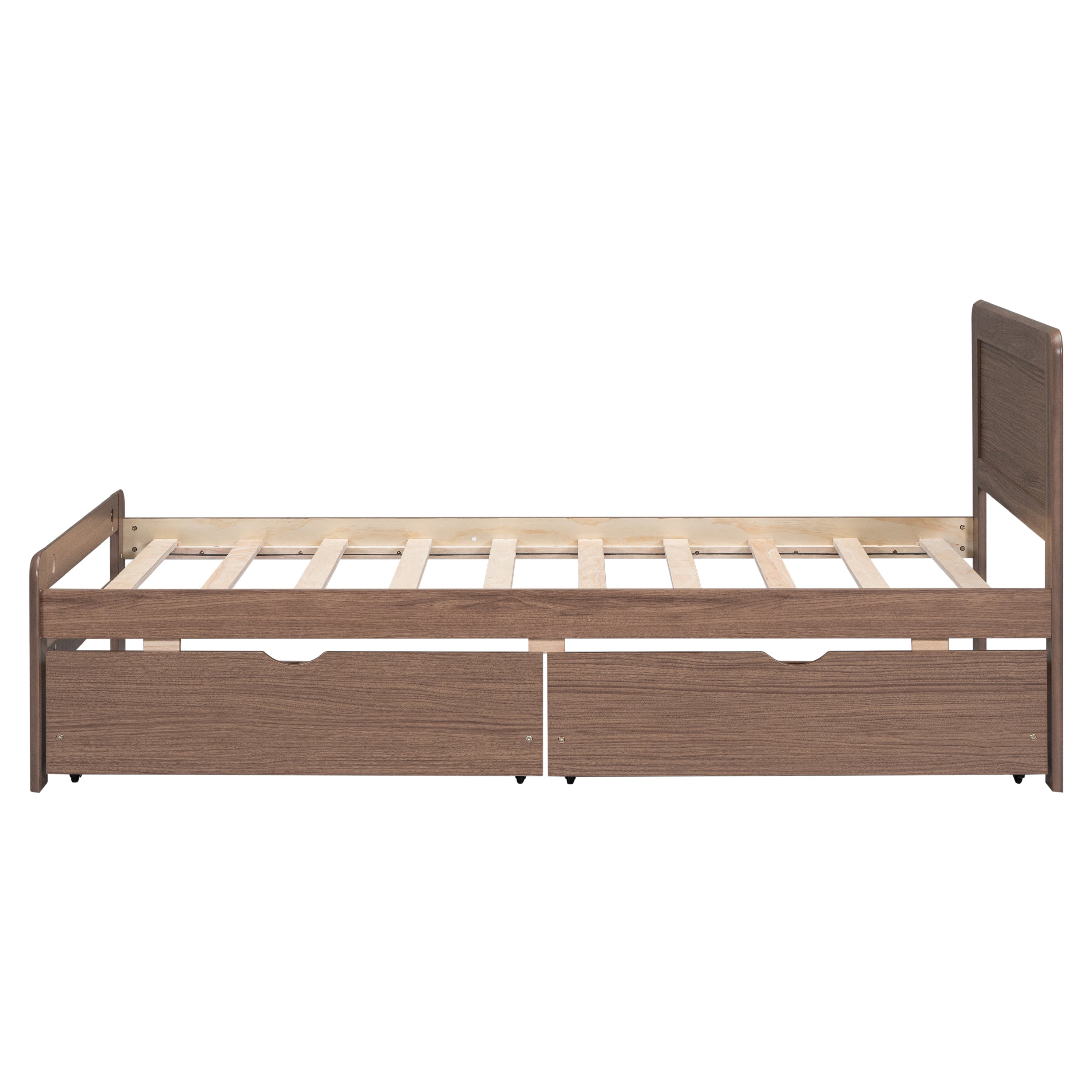 HAOYYE Modern Twin Size Platform Bed Frame With 2 Drawers, Walnut Finish, Space-Saving Heavy Duty Construction, Ideal For Adults And Dorm Rooms, Easy Assembly Bedroom Furniture