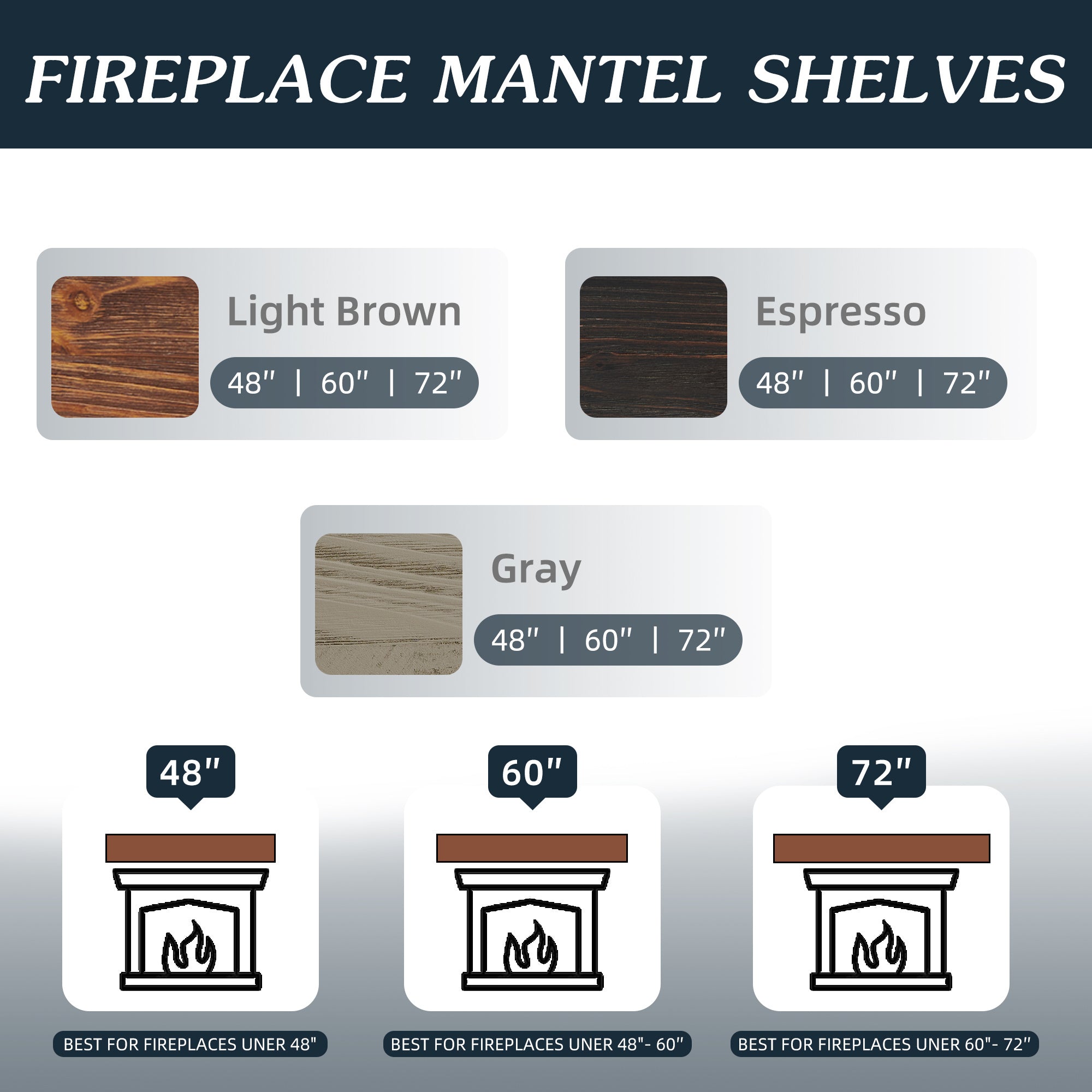 HAOYYE 48" Rustic Wood Fireplace Mantel , Wall-Mounted & Floating Shelf for Home Decor Sturdy Space-Saving Heavy Duty Modern Design Adults Dorm Room Easy Assembly Bedroom Furniture