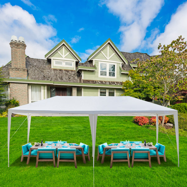 HAOYYE 10x20ft White Outdoor Party Tent Waterproof PE Canopy with Heavy Duty Iron Frame, Threaded Pipes for Backyard Wedding Event Picnic Shelter