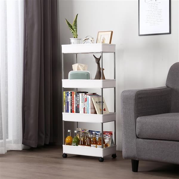 HAOYYE 4-Layer Mobile Multi-functional Storage Cart,Suitable for Kitchen, Bathroom, Laundry Room Narrow Place, Plastic and Stainless Steel, White soft cozy warm flannel fleece home decor luxury