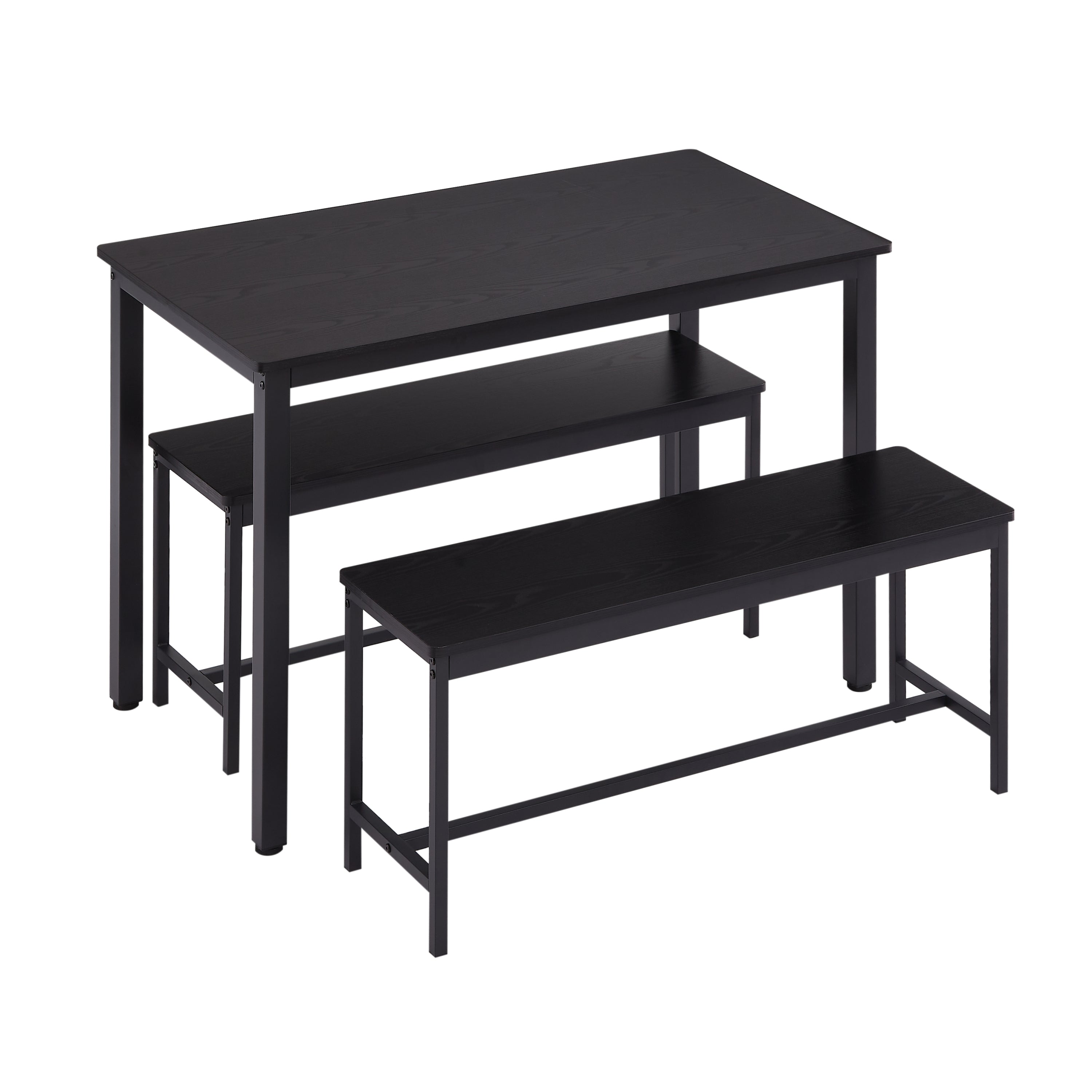 HAOYYE Dining Table Set with Bar Table and 2 Dining Benches, Kitchen Table Counter with Chairs, Industrial Style Breakfast Table for Living Room and Party Room, Sturdy Heavy Duty Design in Sleek Black for Home and Dorm Room Decor