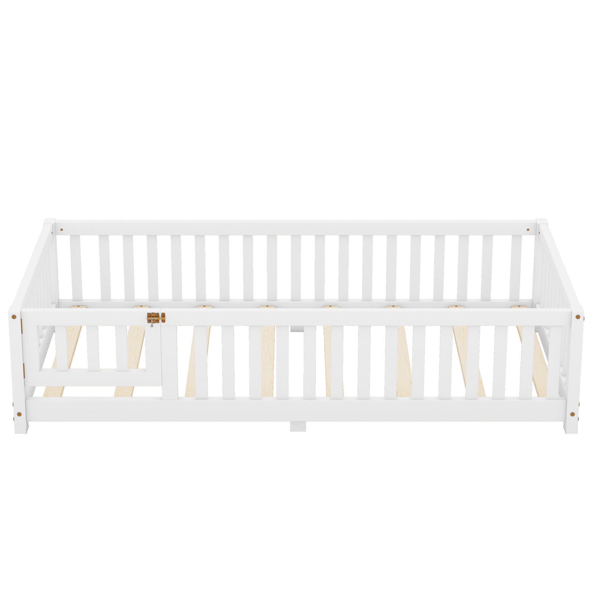 HAOYYE Twin Size Bed Floor Bed with Safety Guardrails and Door for , White(Old SKU:W158090683) Sturdy Space-Saving Heavy Duty Modern Design Adults Dorm Room Easy Assembly Bedroom Furniture