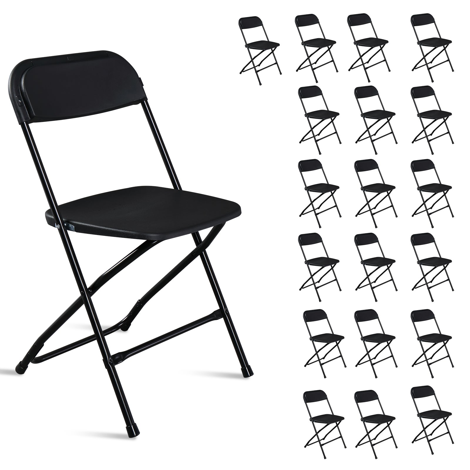 HAOYYE 10pcs Plastic Folding Chairs Black – Heavy Duty Durable Garden Chairs with Metal Frame, Portable and Lightweight for Indoor Outdoor Events, Parties, Office, Church, Picnic Seating