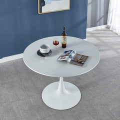 HAOYYE White Tulip Dining Table for 4-6 People, Mid-Century Modern Pedestal Table, Round MDF Top, Sturdy, Space-Saving, Heavy-Duty, Durable Design for Dining Room, Kitchen, or Living Room