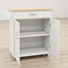 HAOYYE Kitchen island rolling trolley cart with Adjustable Shelves and towel rack rubber wood table top Sturdy Space-Saving Heavy Duty Modern Design Easy Assembly Durable Stylish Home Furniture Versatile