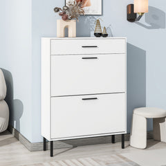 HAOYYE Shoe Cabinet, Freestanding Shoe Rack Storage Organizer with 2 Flip Drawers and Metal Legs, Modern Shoe Storage Cabinet for Entryway, Sturdy Space-Saving Heavy Duty Construction, Ideal for Adults