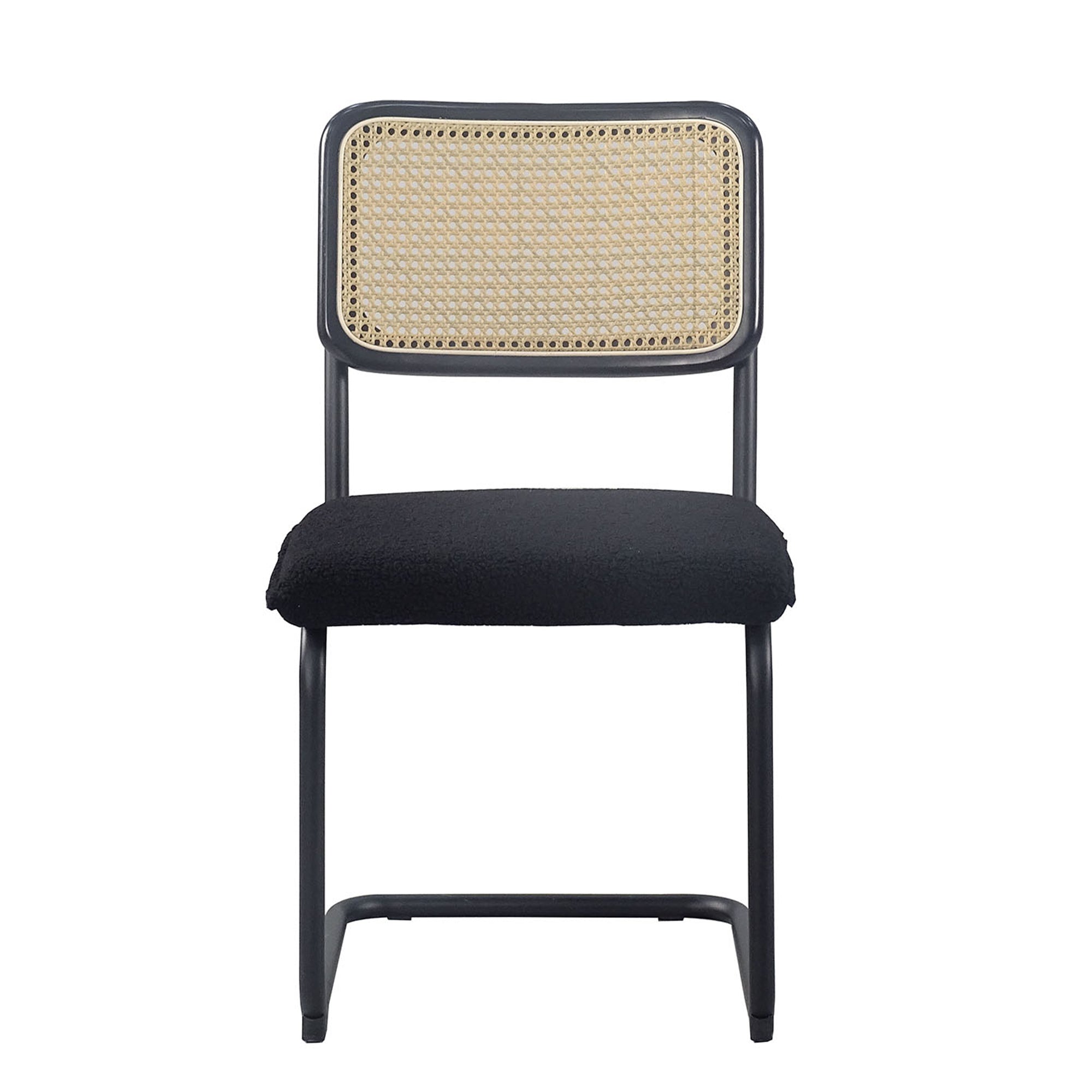 HAOYYE Set of 2, Teddy Velvet Dining Chair with High-Density Sponge, Rattan Chair for Dining room, Living room, Bedroom, Black Sturdy Space-Saving Heavy Duty Modern Design Adults Dorm Room Easy Assembly