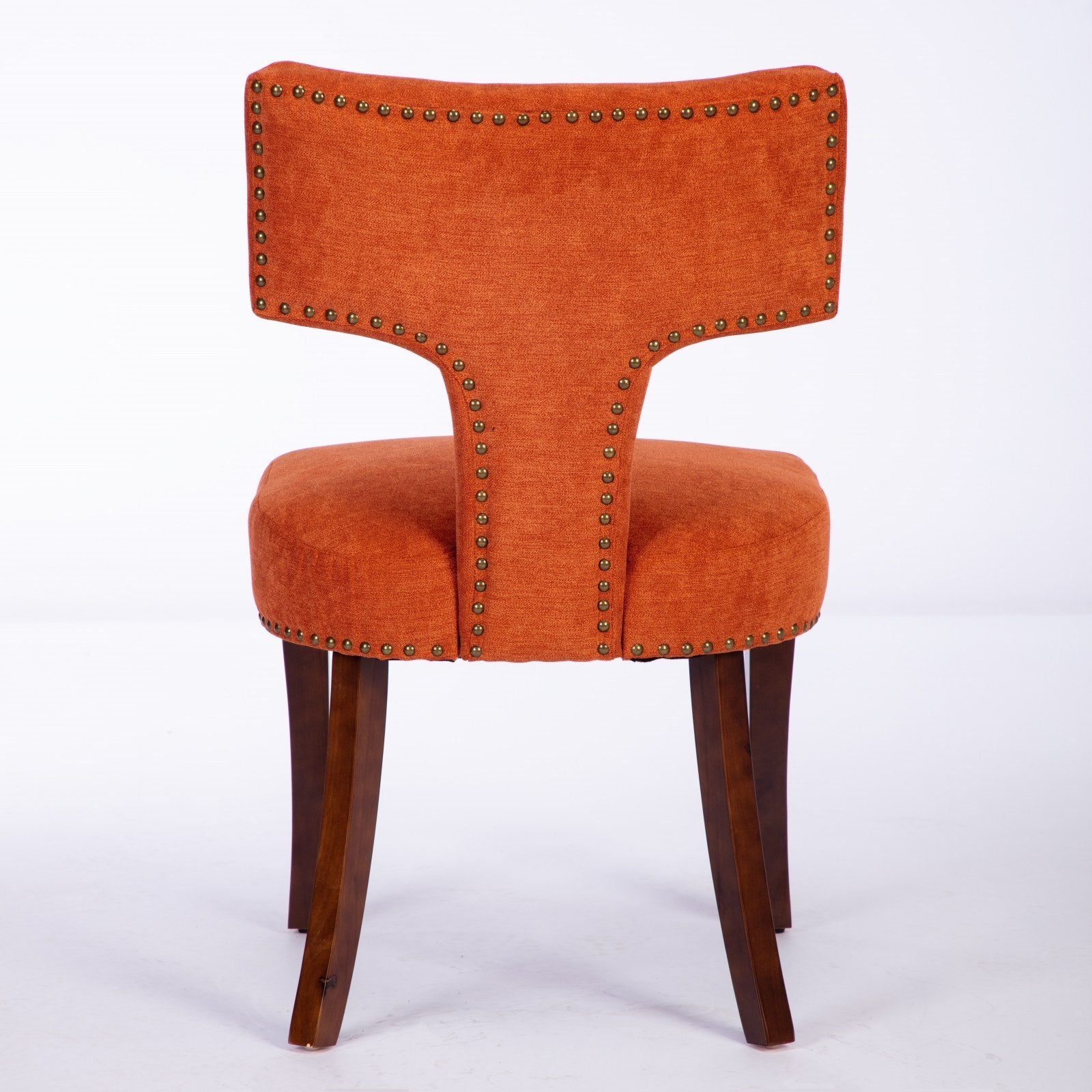 HAOYYE Mid Century Modern Dining Chairs Set of 2, Farmhouse Linen Fabric Upholstered Accent Chair Curved Backrest with Copper Nails around,Kitchen Chairs with Hardwood Frame, Orange Sturdy Space-Saving