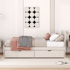 HAOYYE Modern White Washed Twin Size Platform Bed Frame With Two Storage Drawers, Sturdy Space-Saving Heavy Duty Design, Perfect For Adults And Dorm Rooms, Easy Assembly