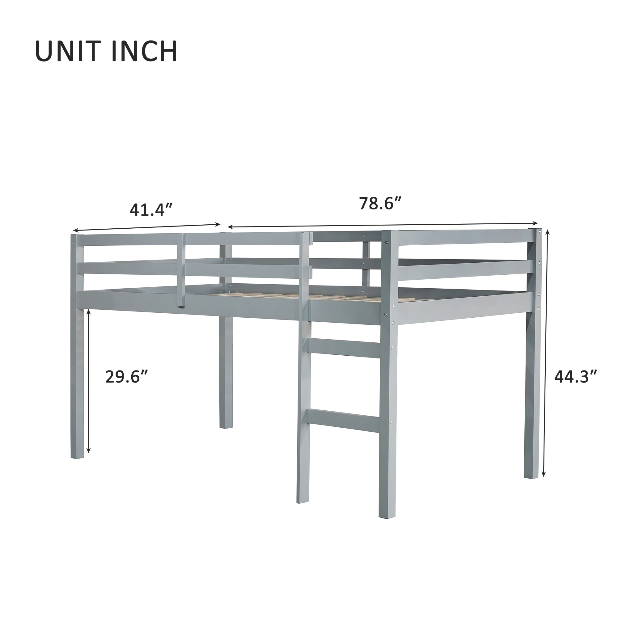 HAOYYE Solid Wooden, Rubber Wooden Twin Loft Bed with Ladder, Bed Platform of Strengthened Slats , Grey Sturdy Space-Saving Heavy Duty Modern Design Adults Dorm Room Easy Assembly Bedroom Furniture