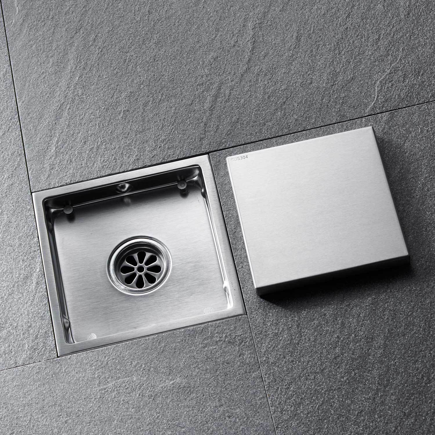 HAOYYE 6 Inch Square Shower Floor Drain Sturdy Space-Saving Heavy Duty Modern Design Adults Dorm Room Easy Assembly Bedroom Furniture