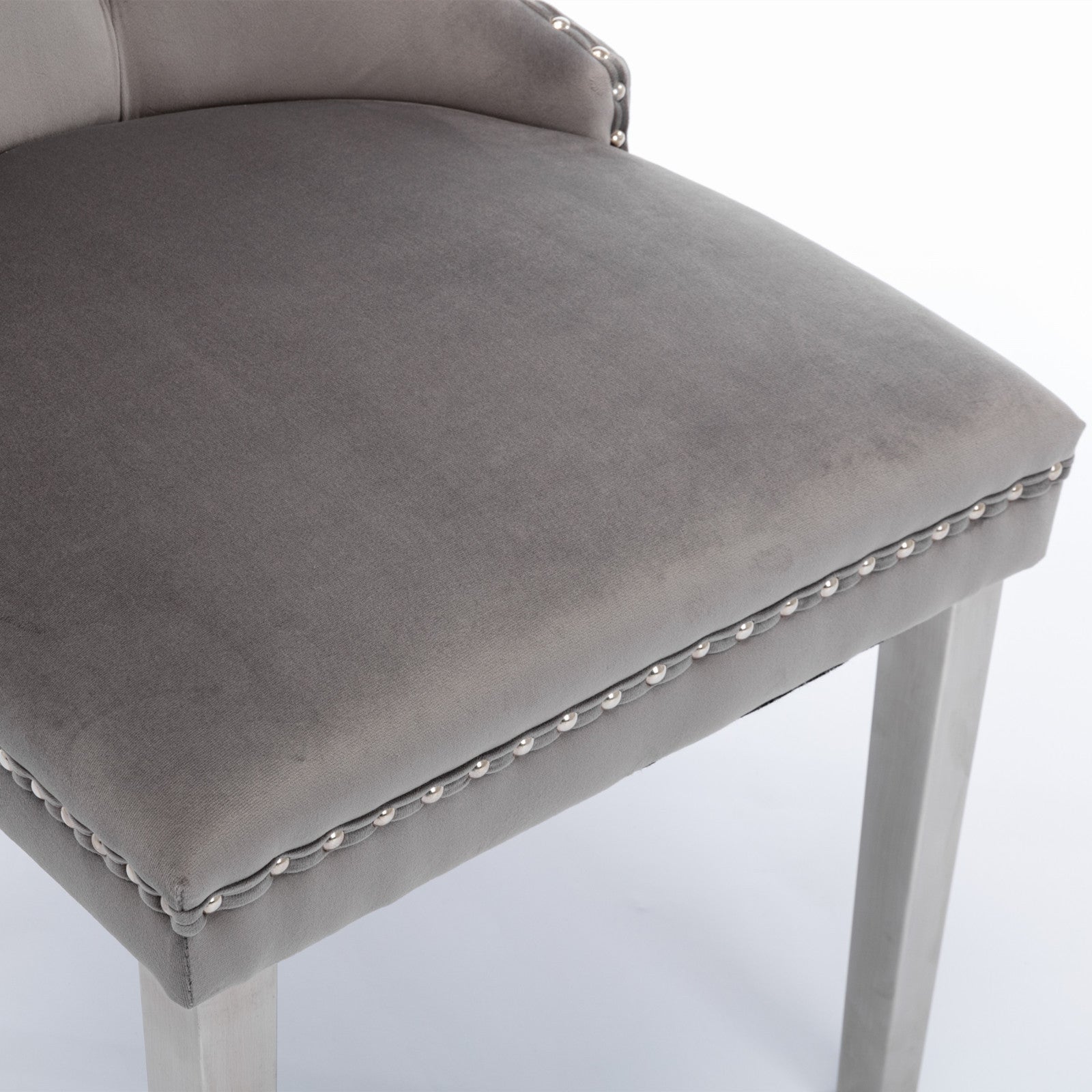 HAOYYE High-end Tufted Solid Wood Contemporary Velvet Upholstered Dining Chair with Chrome Stainless Steel Plating Legs,Nailhead Trim,Set of 2,Gray and Chrome, SW1701GY