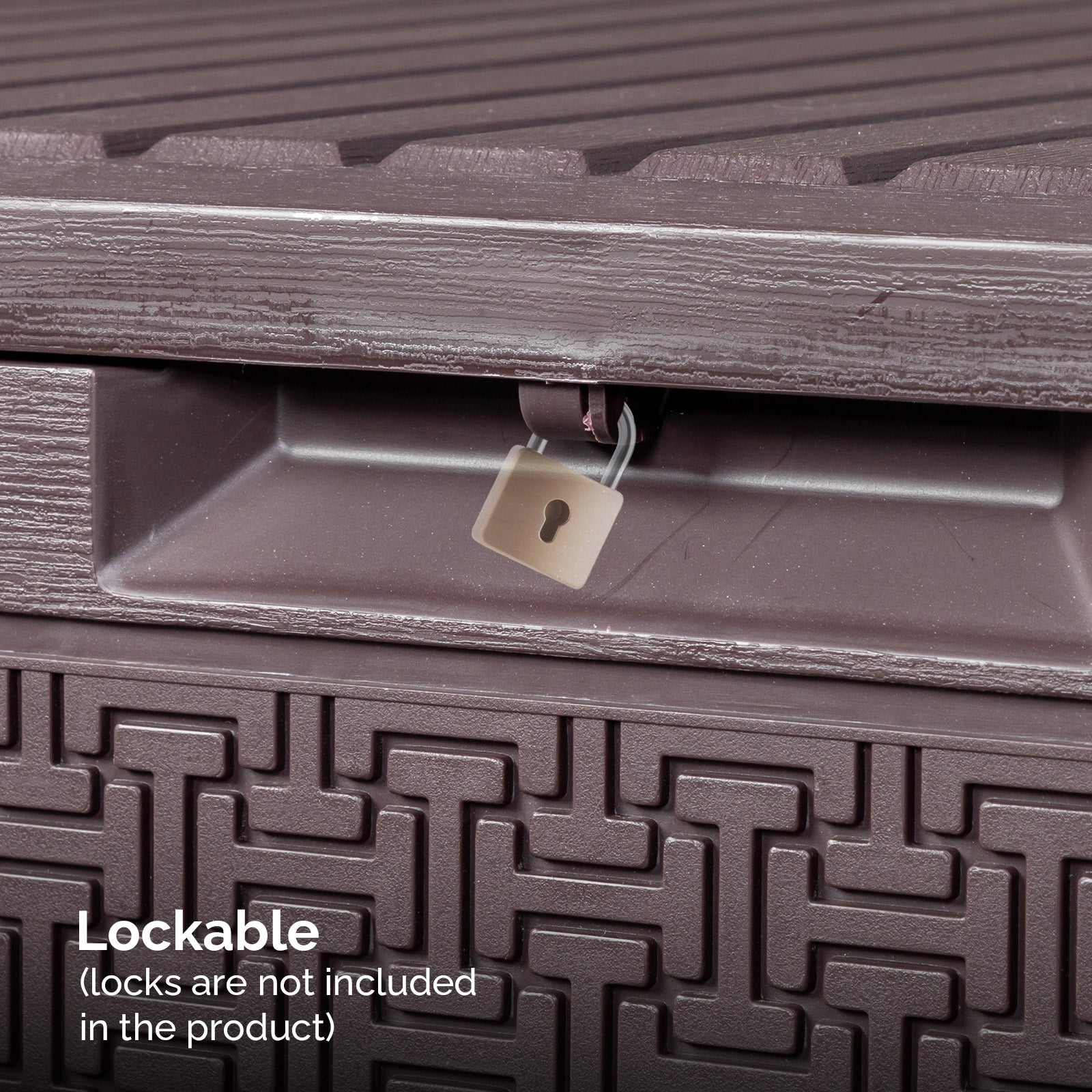 HAOYYE Brown Outdoor Garden Storage Deck Box Chest Lockable Plastic Container with Wheels Durable Weather Resistant Large Capacity for Tools Cushions Toys Patio Backyard and Lawn
