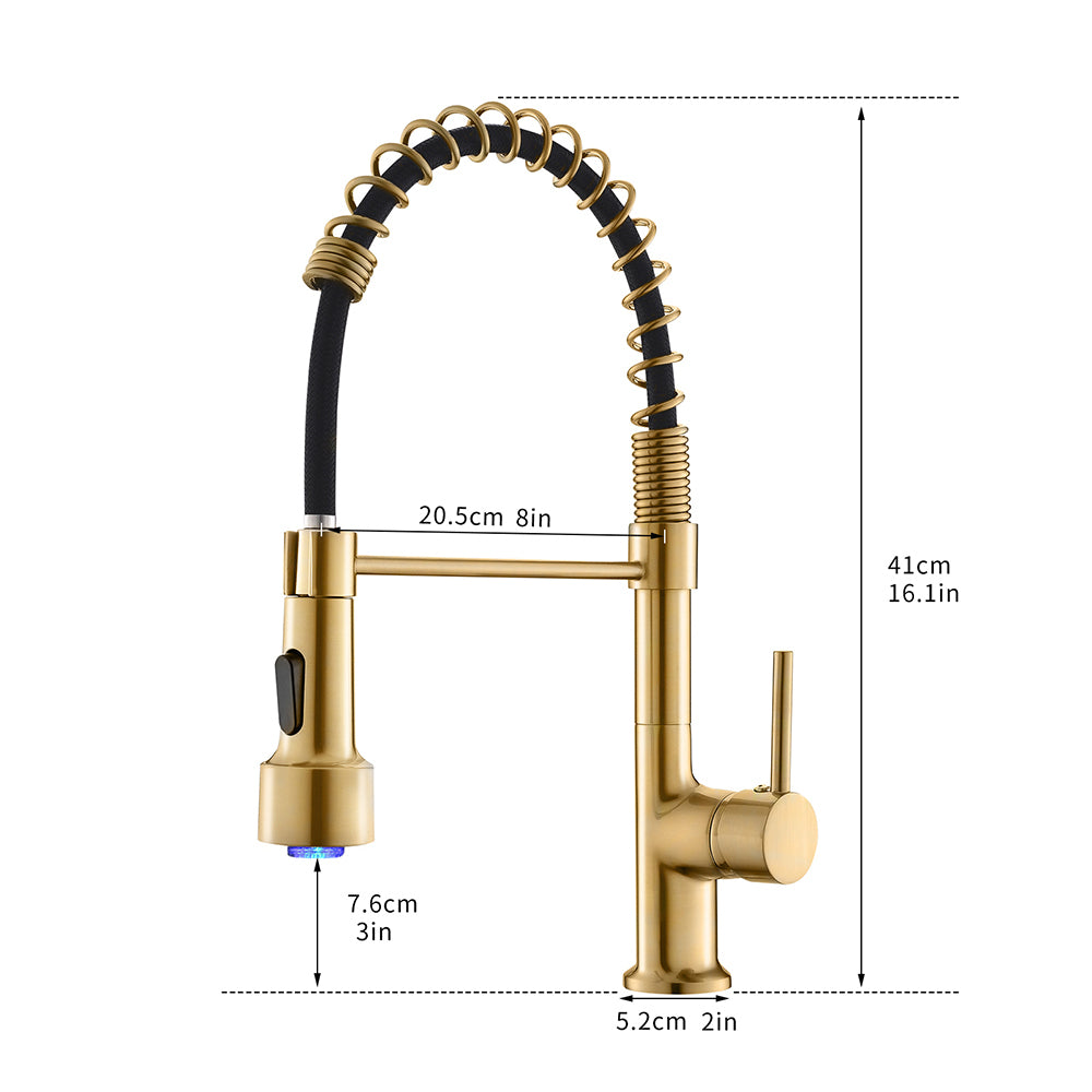 Haoyye Commercial LED Kitchen Faucet with Pull Down Sprayer, Single Handle High Arc Sink Faucet with Stream and Spray Modes, 360° Swivel Spout, Heavy Duty Brass Design, Easy to Install, Modern Space-Saving Fixture for Home, Farmhouse, or RV Kitchen