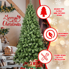 HAOYYE Artificial Green LED Christmas Tree with Fireproof PVC Mixed Branch Tips, Hinged Premium Foldable Base, Easy Assembly and Stable Structure for Indoor Holiday Decoration