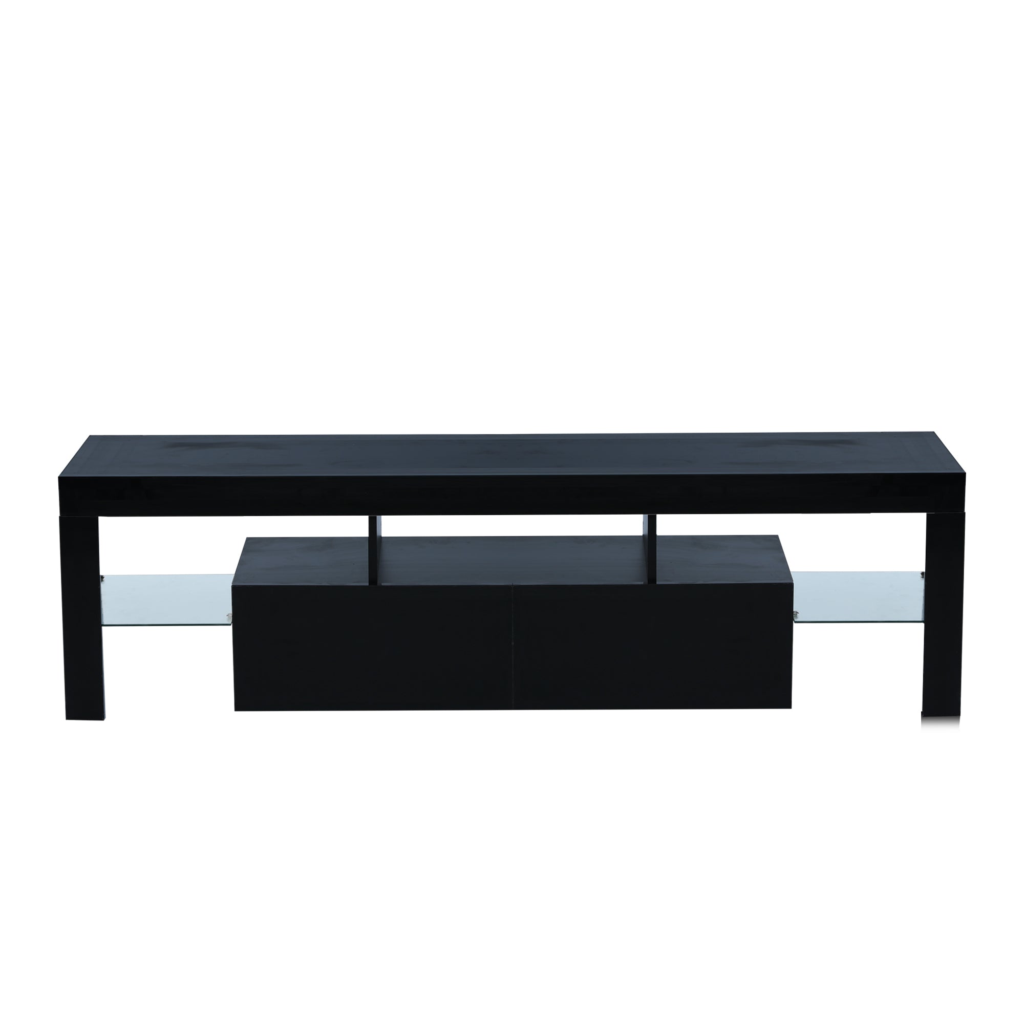 HAOYYE FashionTVstandTVcabinet,EntertainmentCenter,TVstationTV console,media console,with LEDlight belt,light belt remote control,toughenedglassshelf,metal handle,Canbeplaced in the living room,bedroom,black