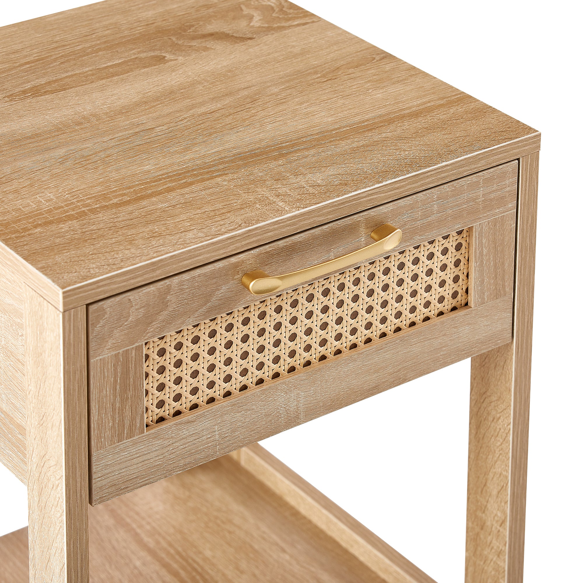 HAOYYE Natural Rattan End Table with Drawer, Modern Nightstand, Side Table for Living Room and Bedroom, Sturdy Space-Saving Design, Heavy Duty Construction, Easy Assembly