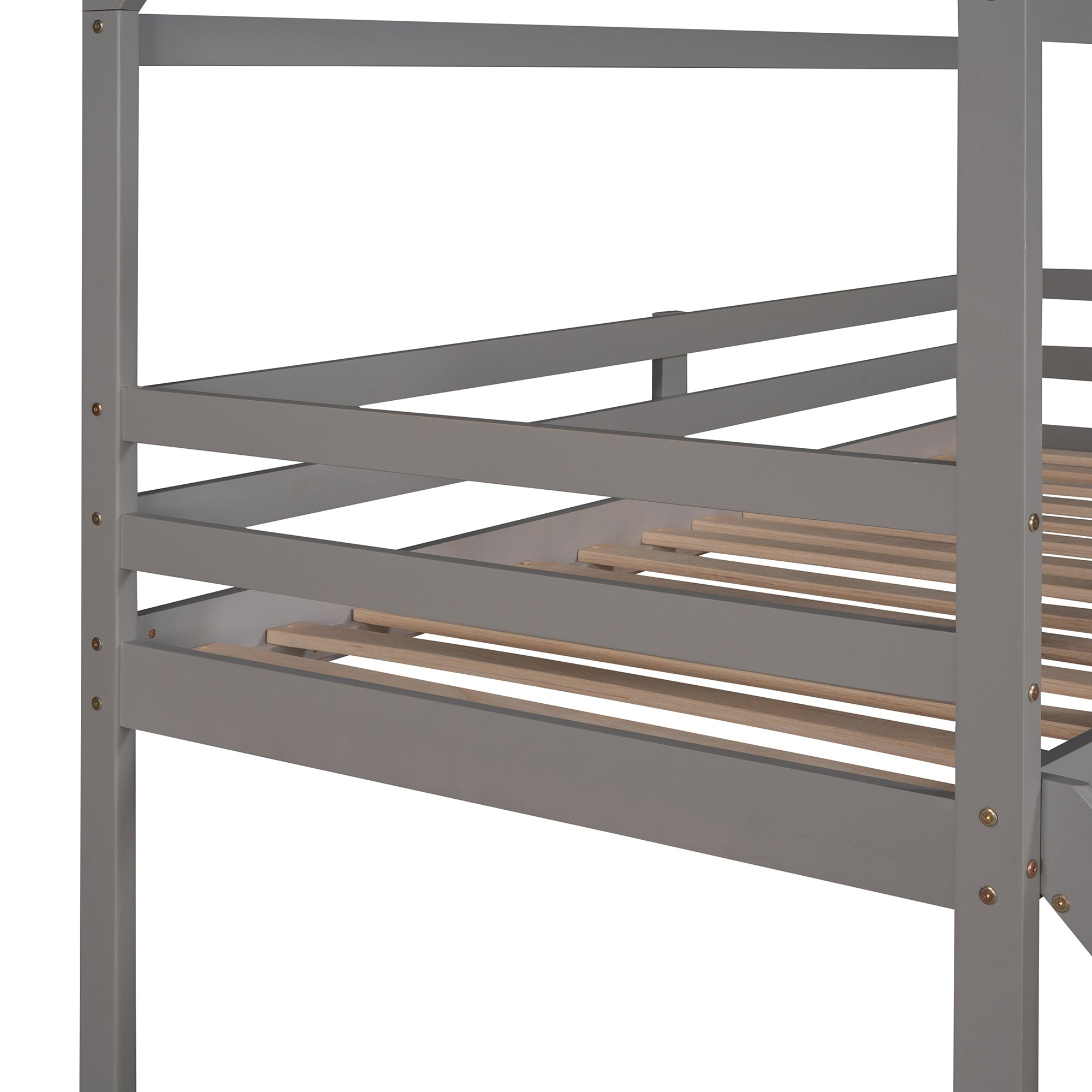 HAOYYE Twin Loft Bed with Slide, House Bed with Slide,Gray(OLD SKU :WF286245AAE) Sturdy Space-Saving Heavy Duty Modern Design Adults Dorm Room Easy Assembly Bedroom Furniture