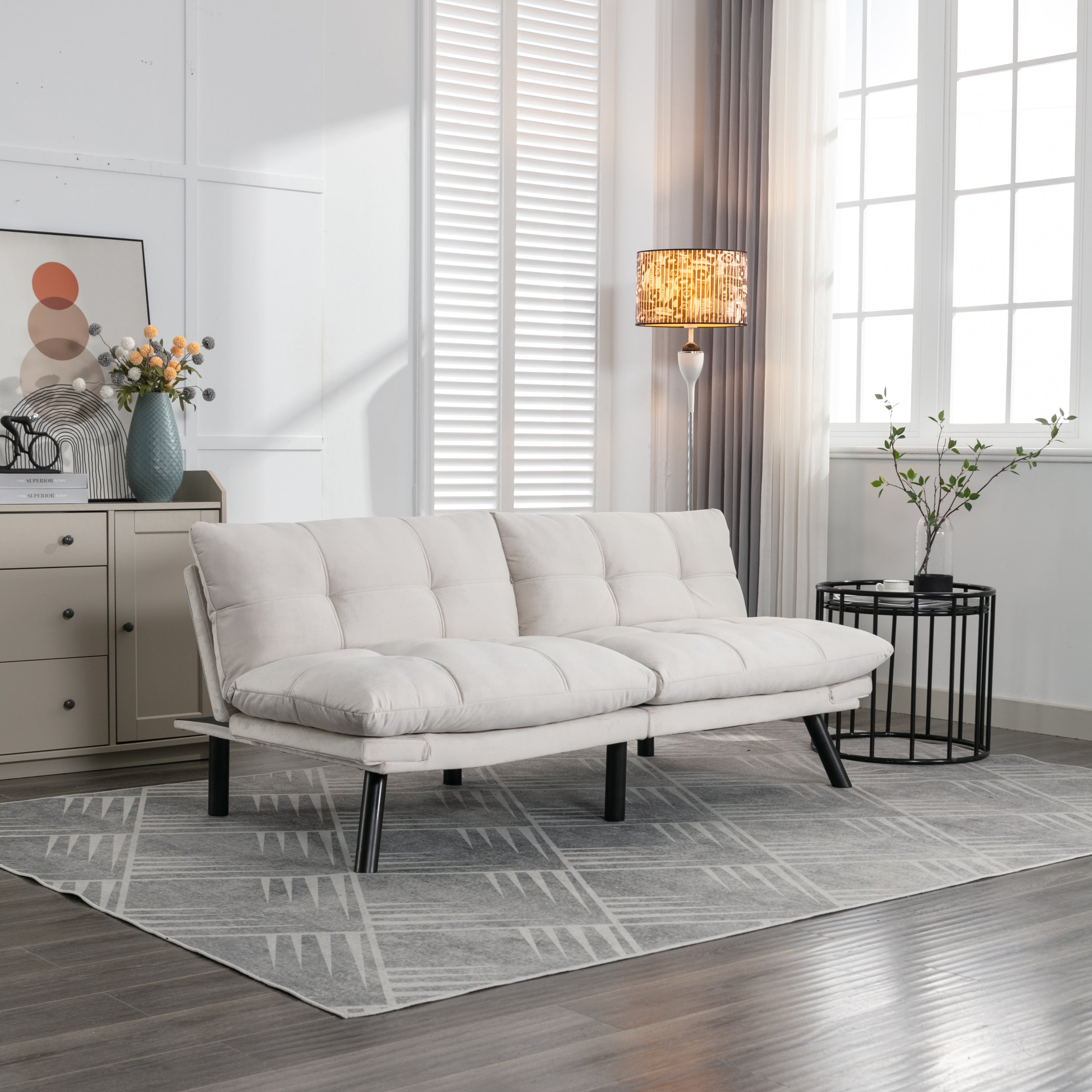 HAOYYE Cream Convertible Folding Modern sofa Bed Sturdy Space-Saving Heavy Duty Modern Design Adults Dorm Room Easy Assembly Bedroom Furniture