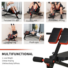 HAOYYE Multifunctional Sit Up Bench Home Fitness Equipment Red Adjustable Workout Bench for Abs Core Dumbbell Press Hyper Extensions Full Body Strength Training with Cushioned Support