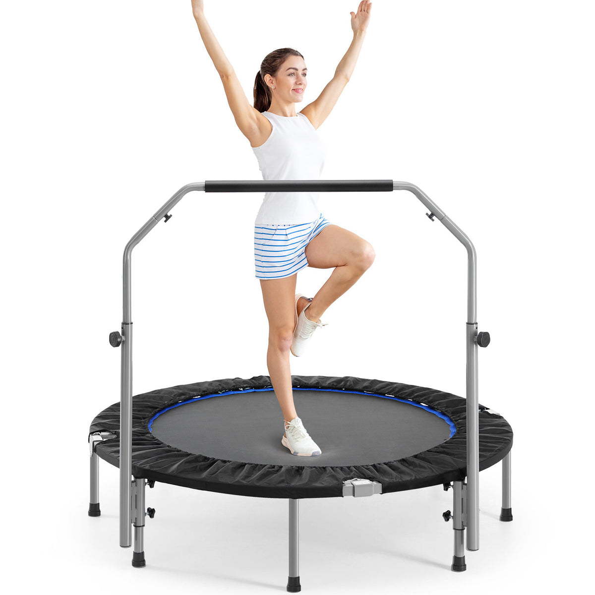 Haoyye  Foldable Mini Trampoline for Adults with Adjustable Bar, Fitness Trampoline for Home Cardio and Weight Loss, Easy to Store and Assemble