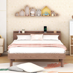 HAOYYE Modern Design Twin Size Platform Bed Frame with Built-in USB port for Walnut Color Sturdy Space-Saving Heavy Duty Easy Assembly Durable Stylish Home Furniture Versatile