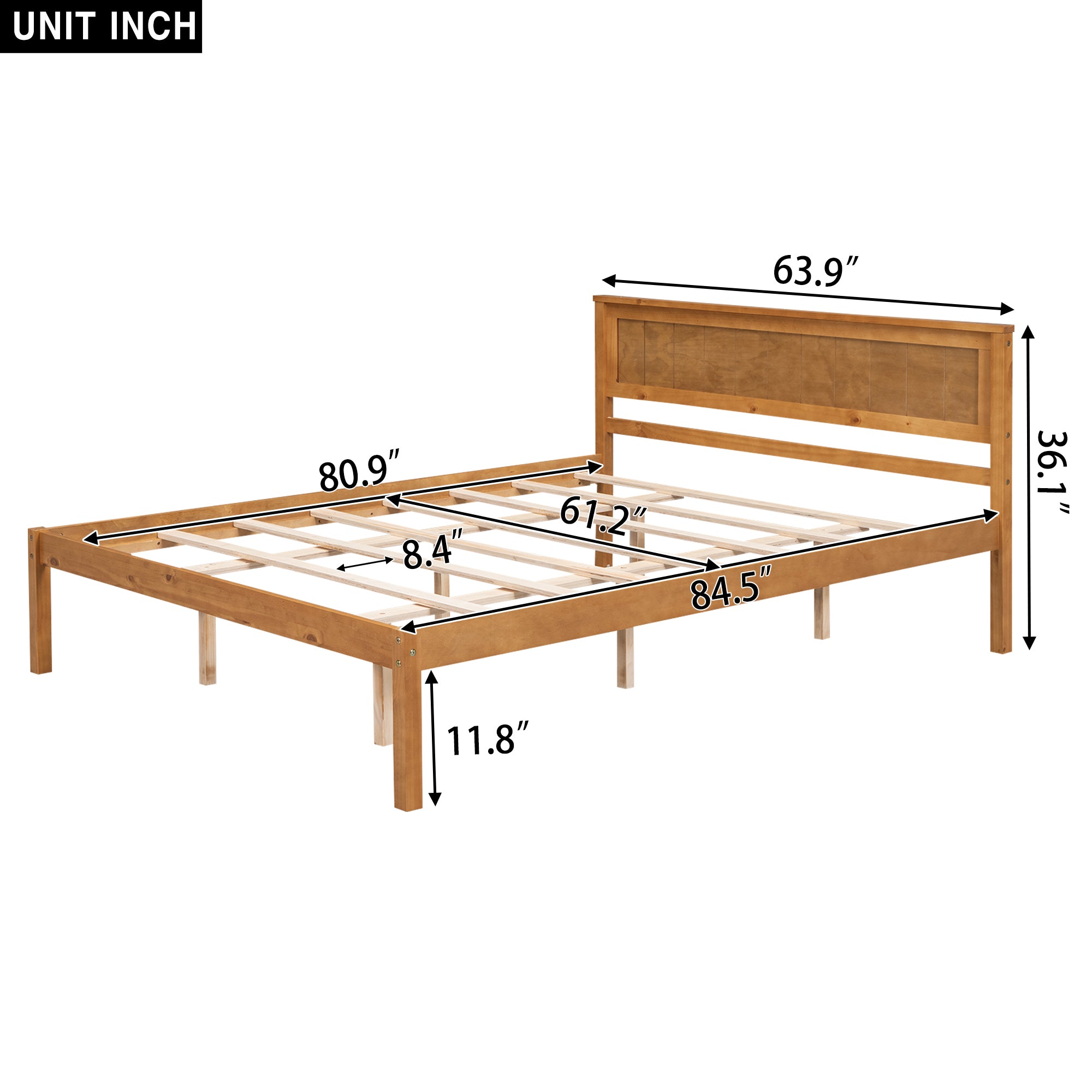 HAOYYE Platform Bed Frame with Headboard, Wood Slat Support, No Box Spring Needed, Queen, Oak Sturdy Space-Saving Heavy Duty Modern Design Adults Dorm Room Easy Assembly Bedroom Furniture