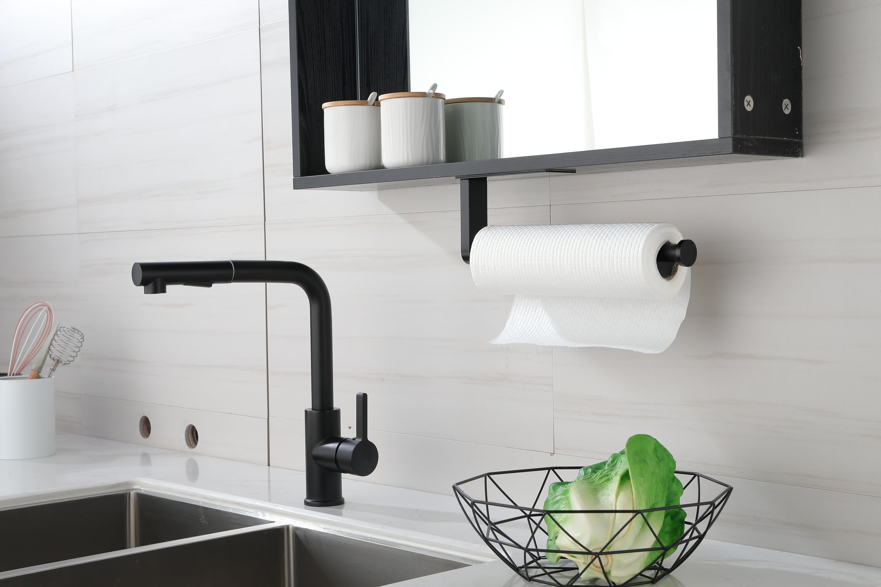 HAOYYE 2 Pack Paper Towel Holder Wall Mount, Black Paper Towel Holder Under Cabinet, Self Adhesive Paper Towel Holders, Kitchen Towel Holder for Kitchen Organization and Storage (12inch, 2 Pack) Sturdy